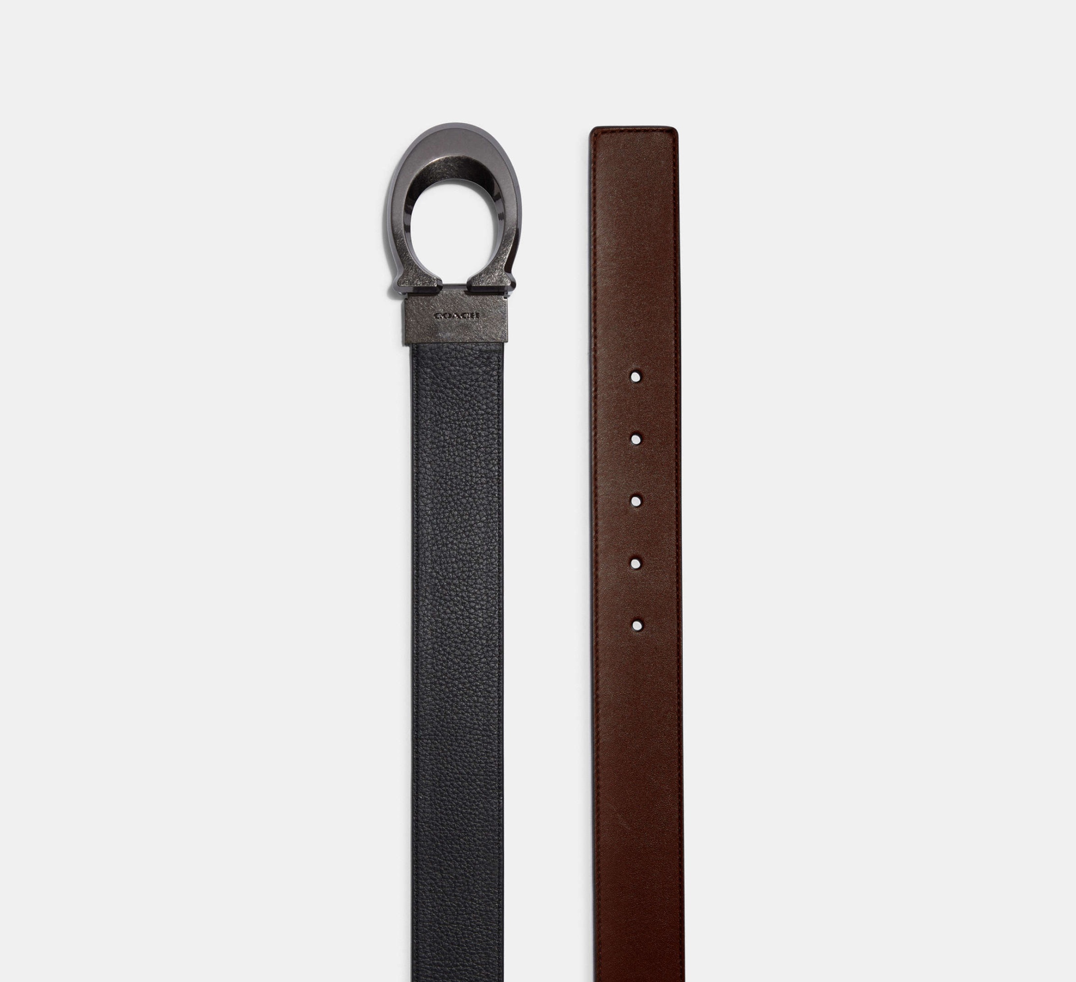Coach Logo Buckle Double-sided Belt In Black