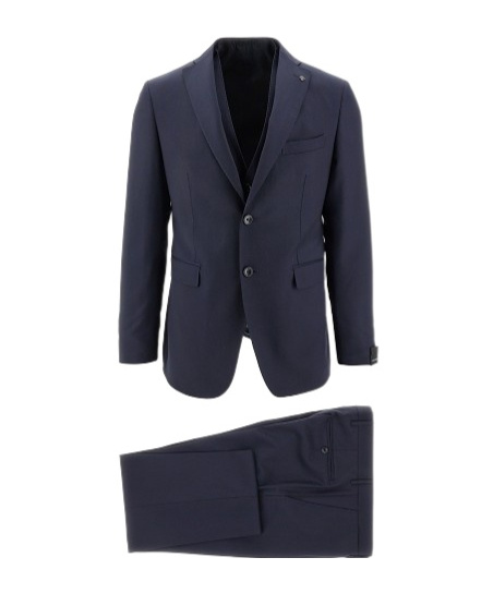 Tagliatore Vesuvio Single-breasted Suit In Blue Virgin Wool In Black