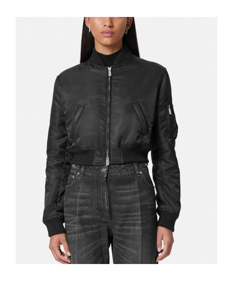 Versace Padded Cropped Bomber Jacket In Black