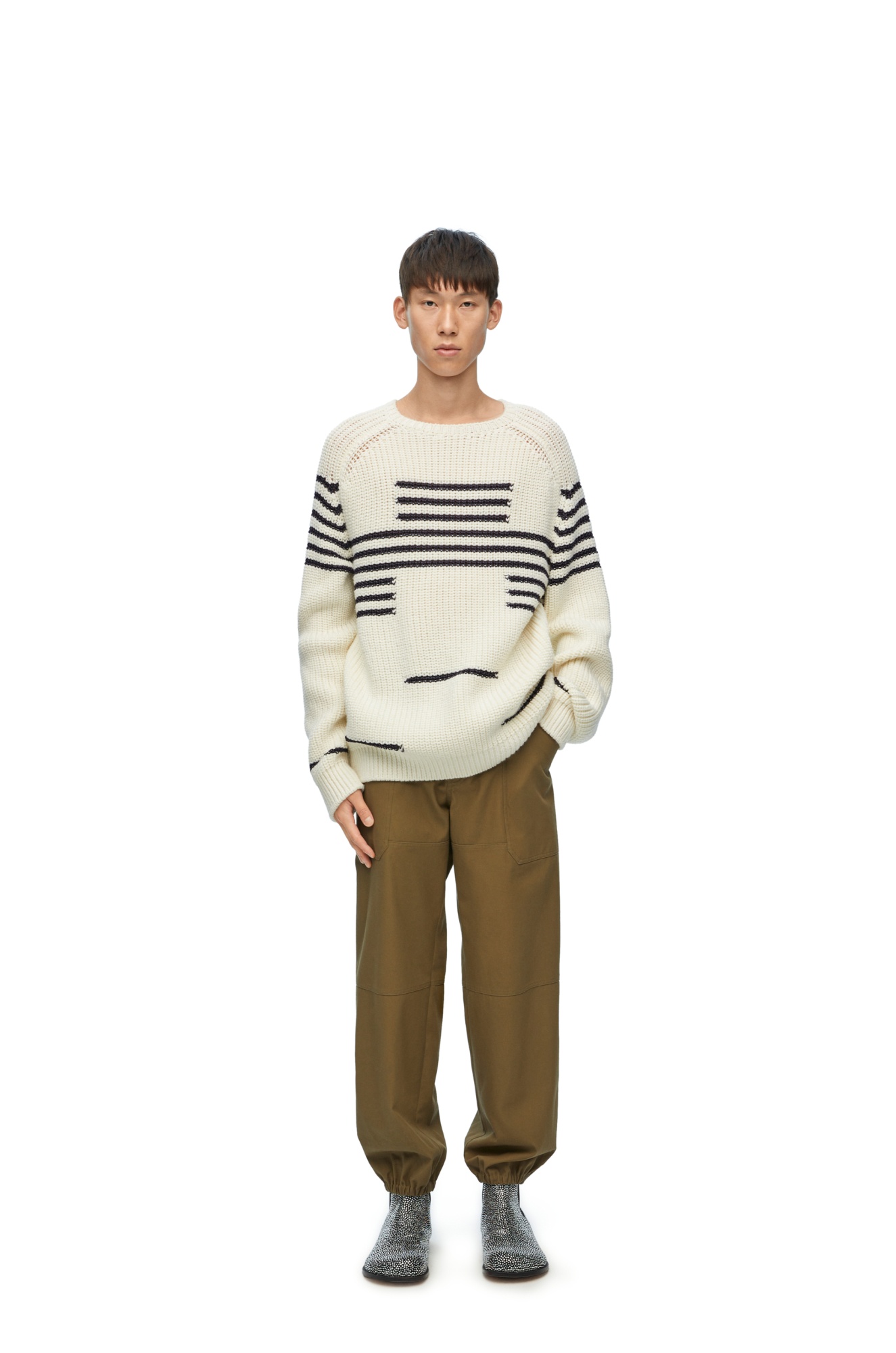 Loewe Ivory Wool Blend Sweater In Black