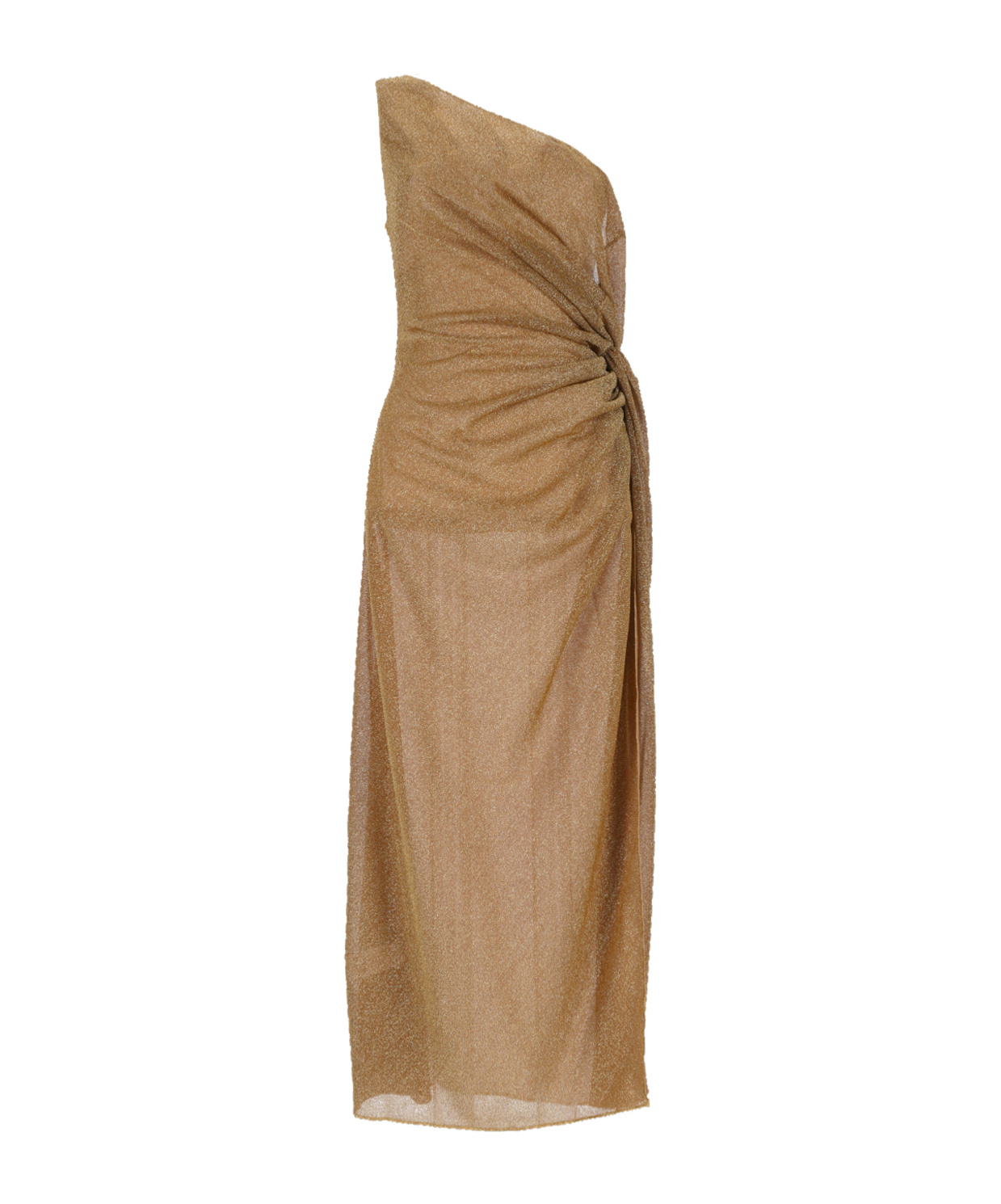 Shop Oseree Oséree Lumière One-shoulder Asymmetric Sleeveless Dress In Brown