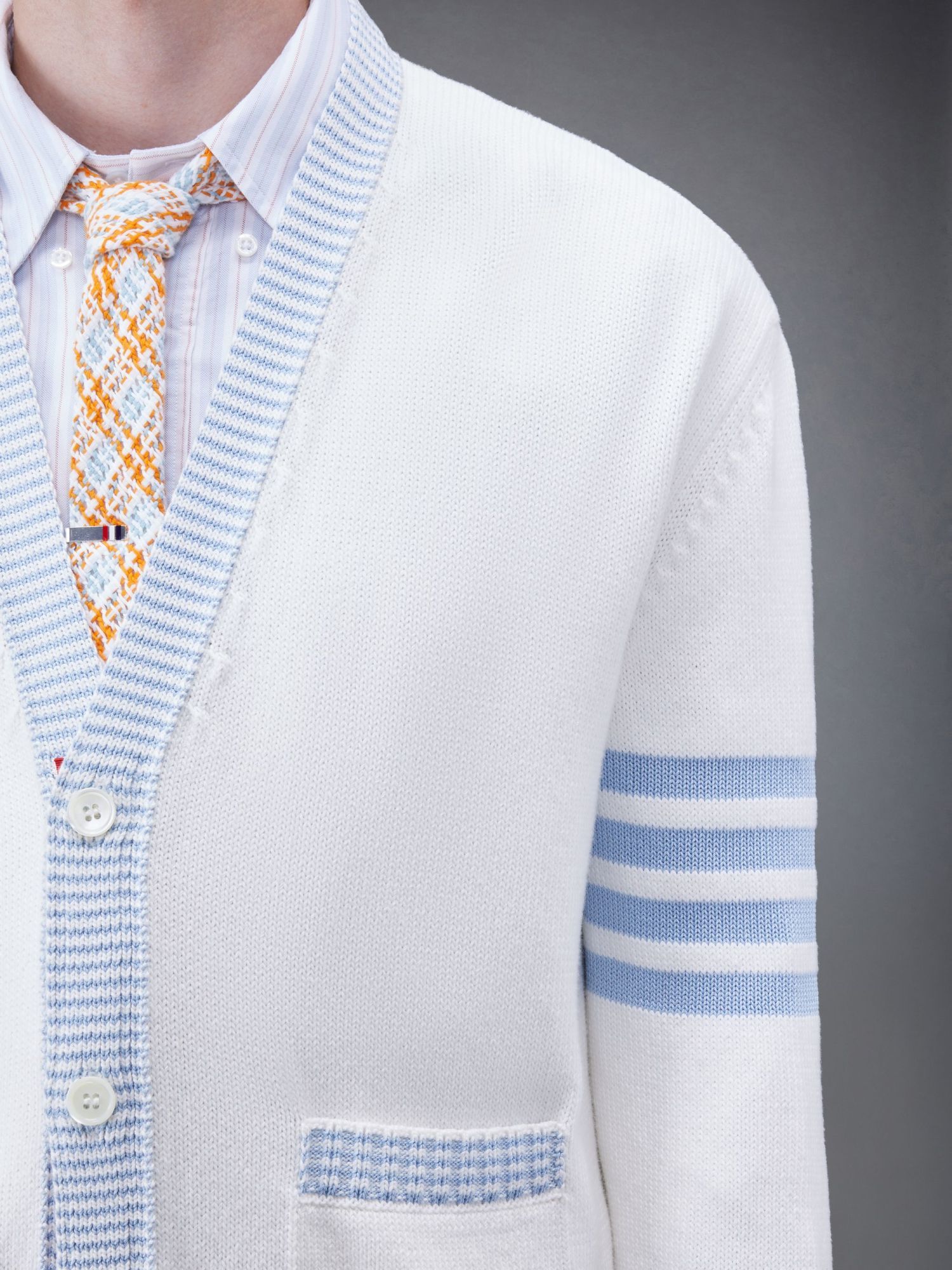 Thom Browne Hector Intarsia Cardigan In White