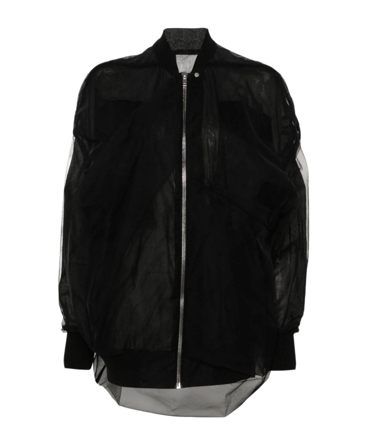 Rick Owens Tulle-overlayed Coat In Black