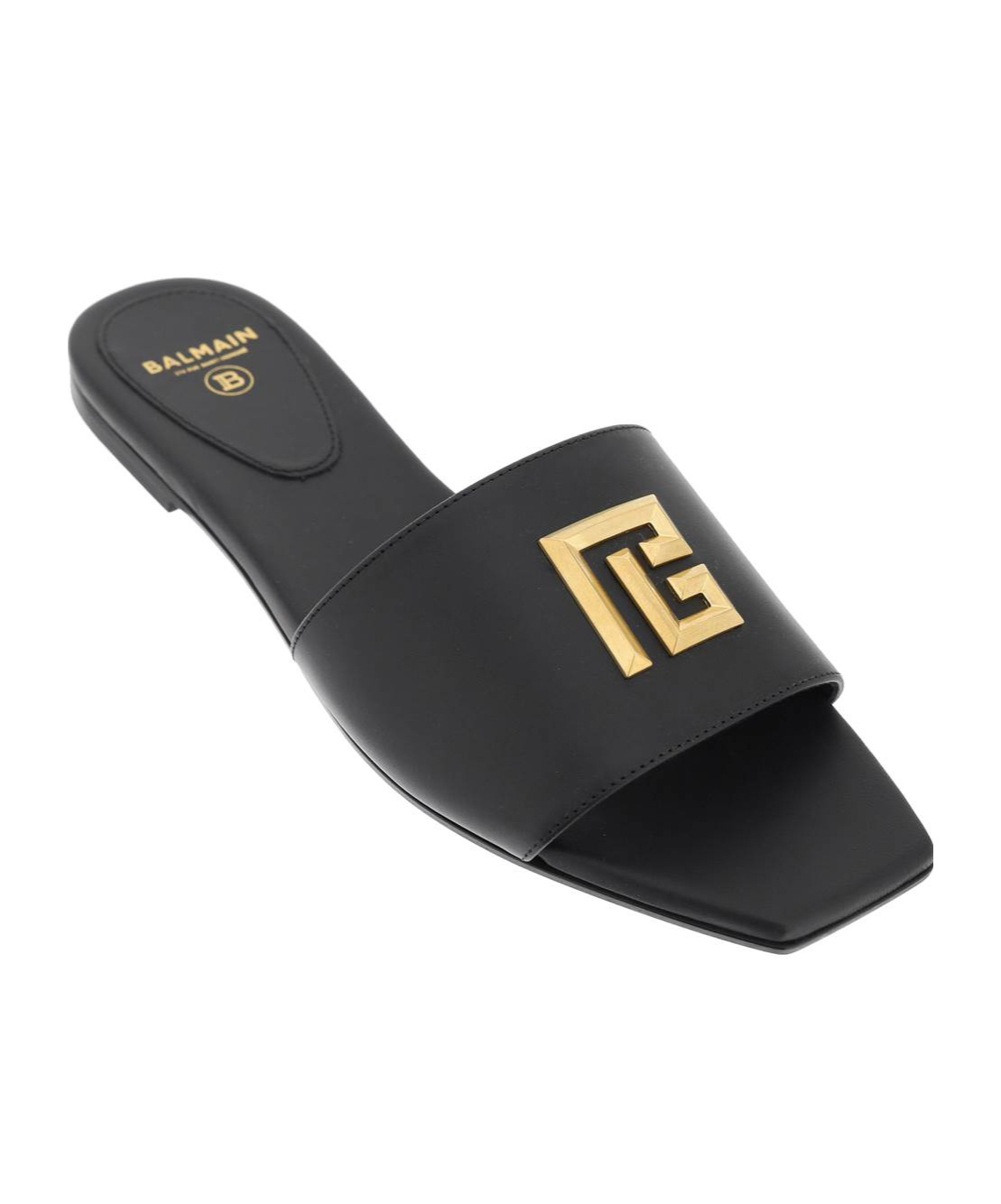 Balmain Dafne Logo-plaque Leather Slides In Black