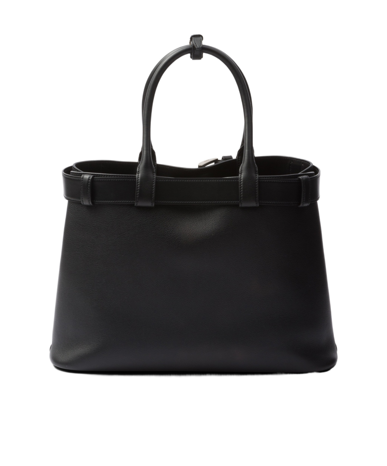 Prada Buckle Large Leather Handbag With Belt In Black