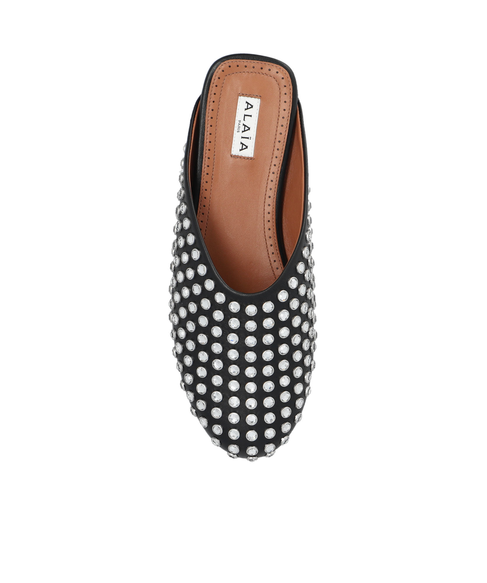 Alaïa Women Black Nappa Leather Rhinestone Flat Mules In Black