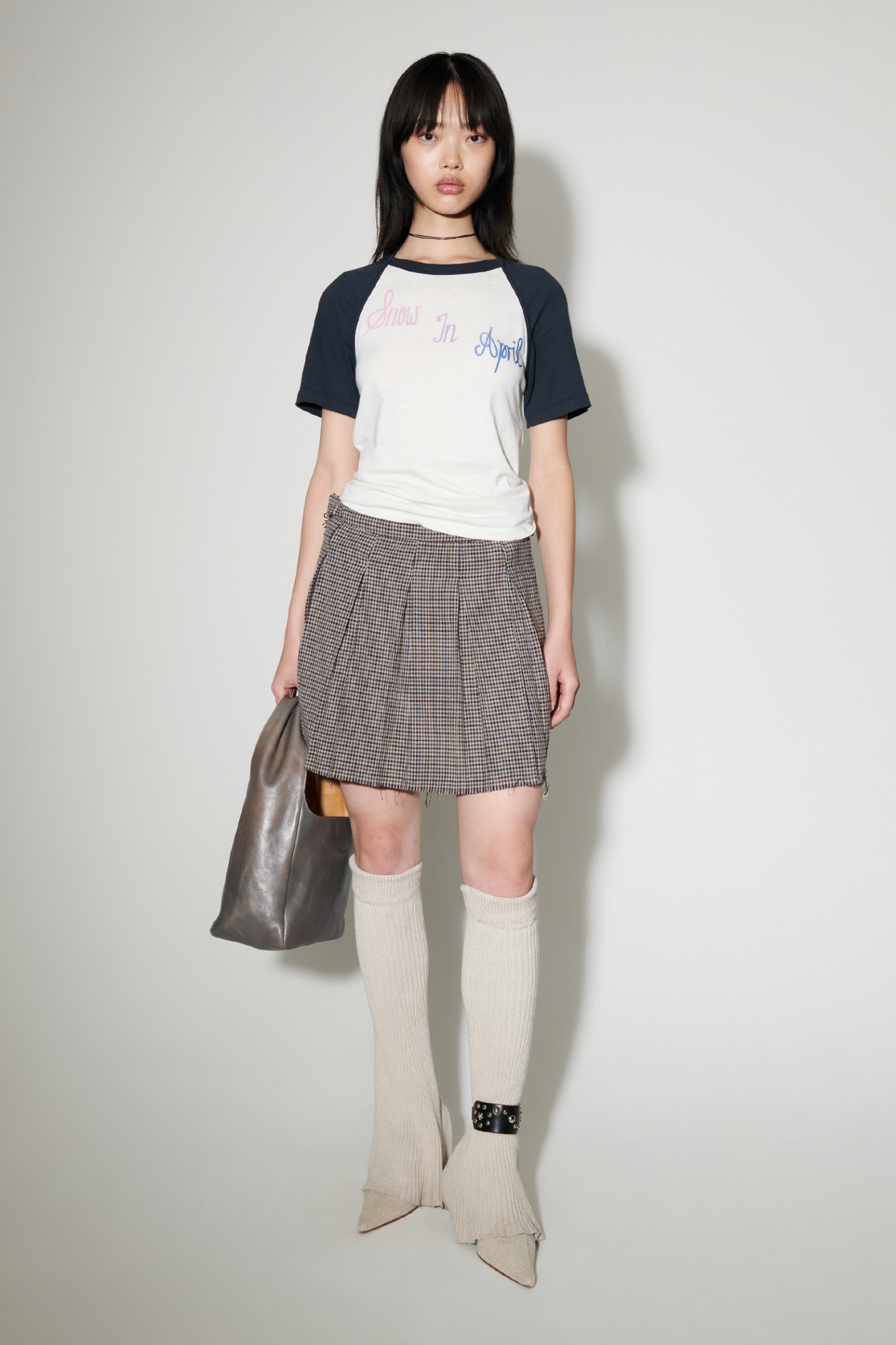 Shop Our Legacy Object Checked Mini Skirt In Gray