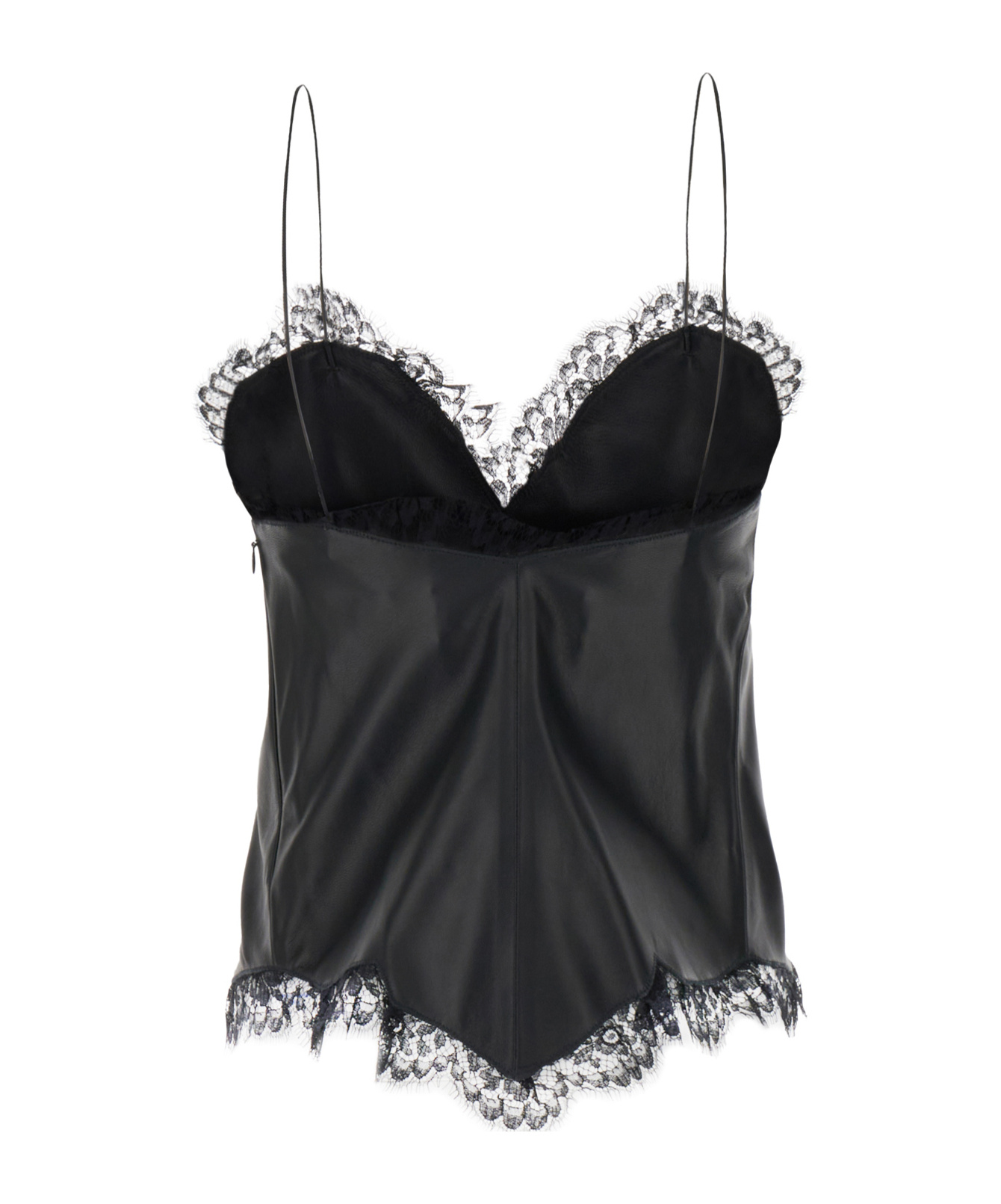 Off-white Nappa Slip Top With Lace Hems In Black