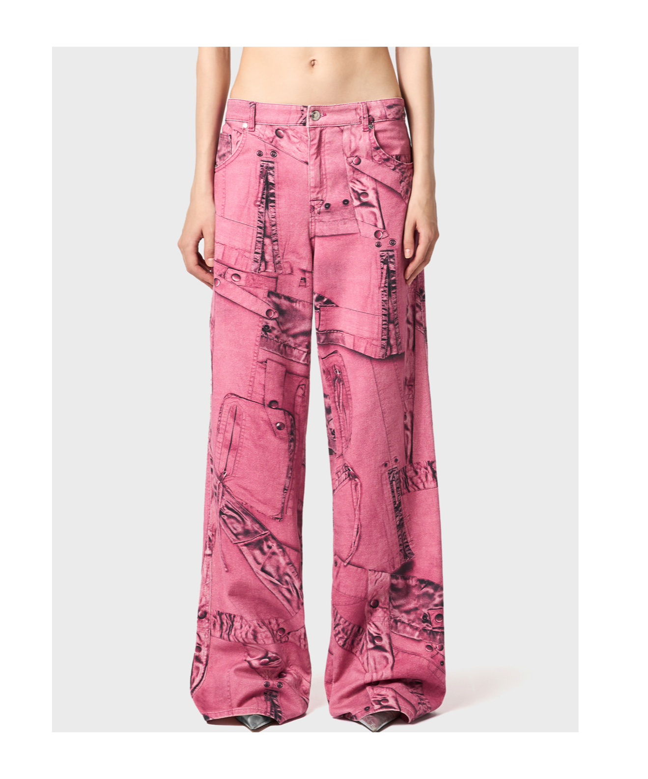 Blumarine Cargo-patch Print Puddle Trousers In Pink