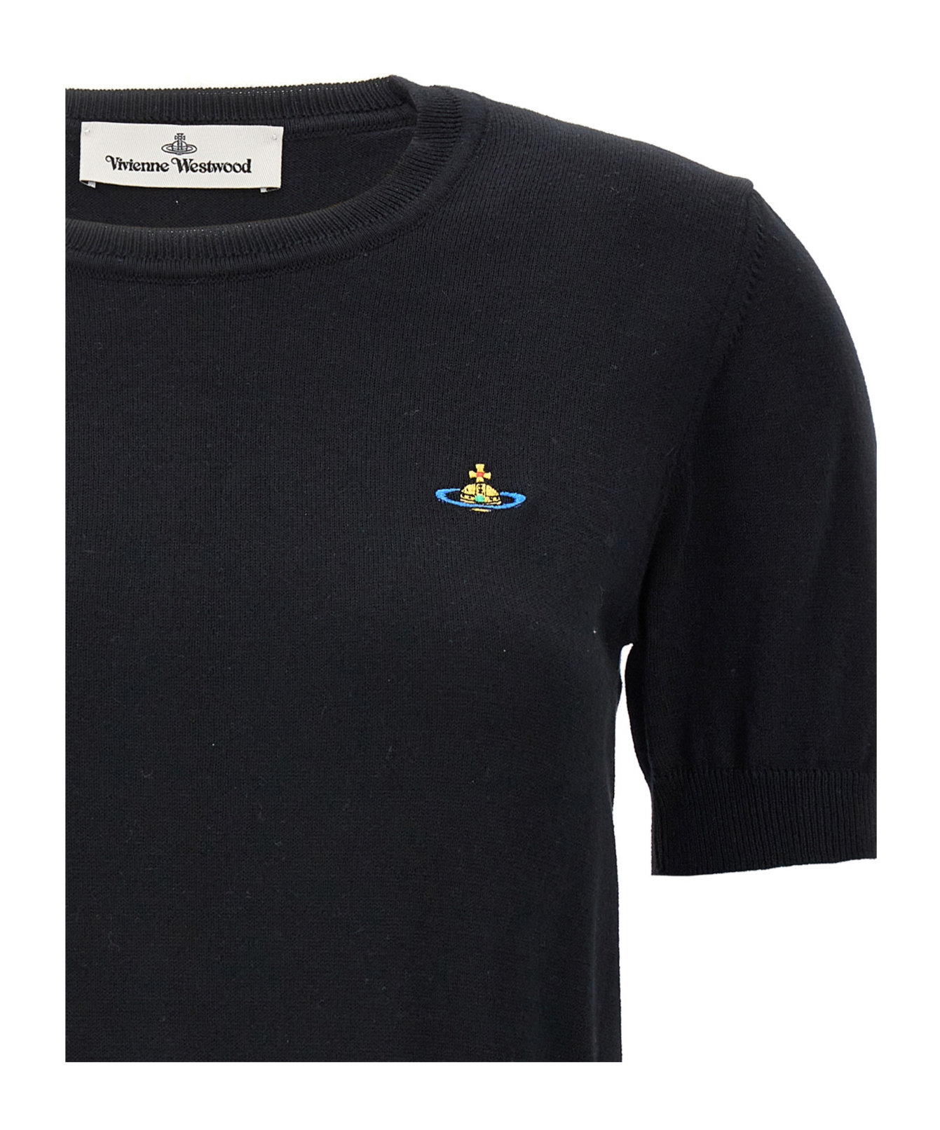 Vivienne Westwood Orb-embroidered Knitted T-shirt In Black