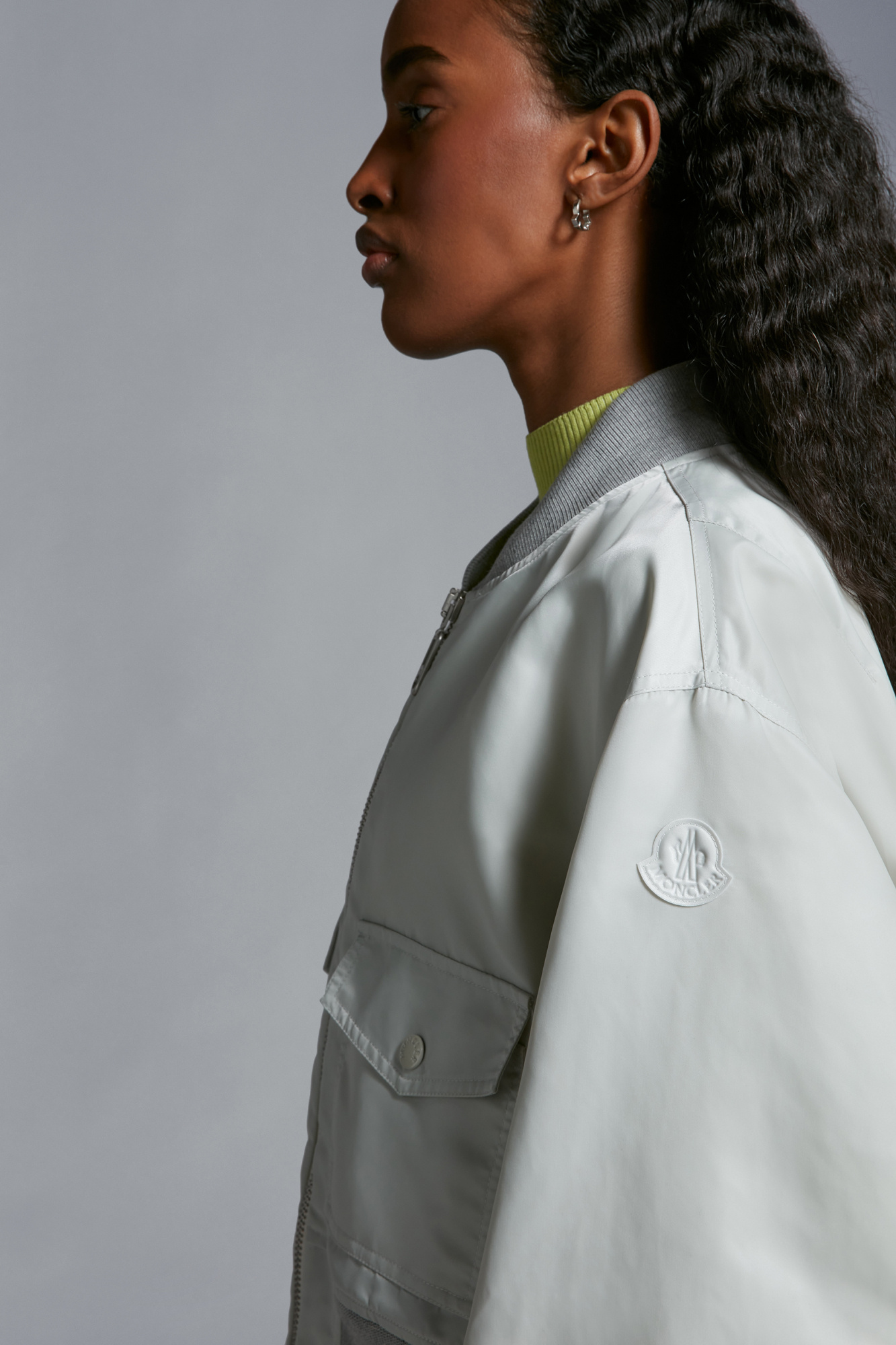 Moncler Briseo Satin Bomber Jacket In Gray