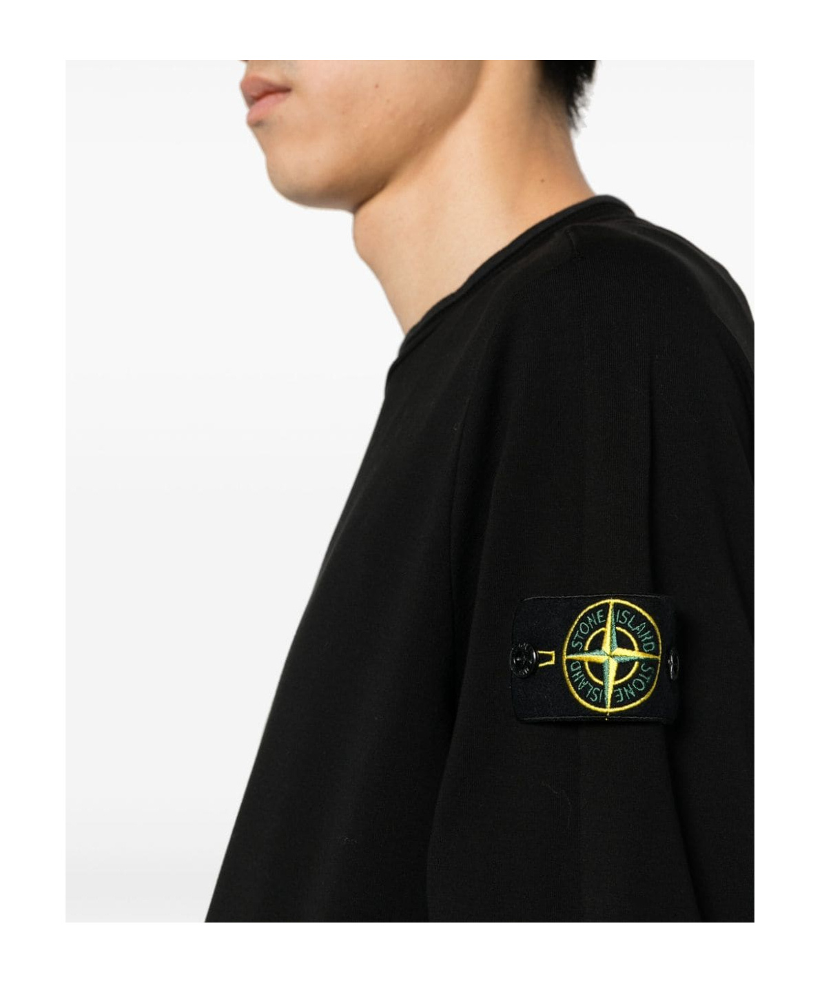 Shop Stone Island Compass-badge Cotton Sweatshirt In Black