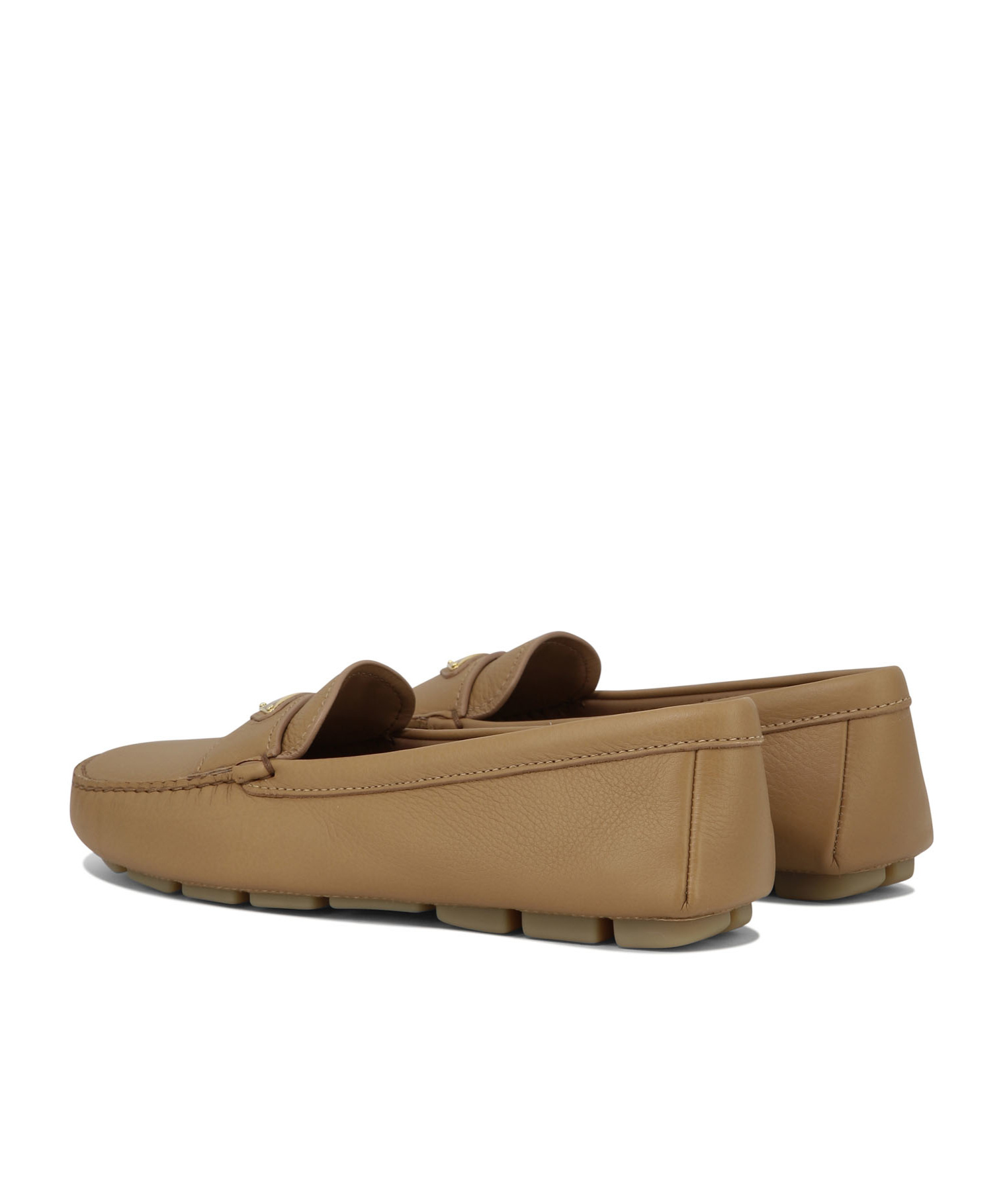 Prada Enamel Triangle-logo Leather Loafers In Nude