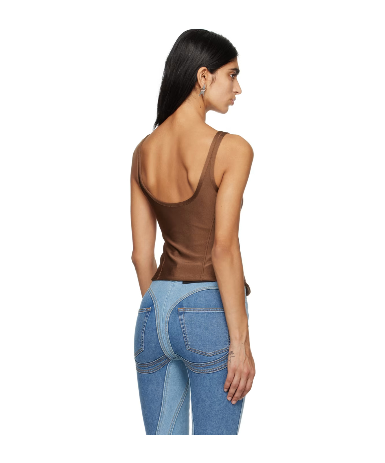 Mugler Embossed-logo Corset-style Top In Brown