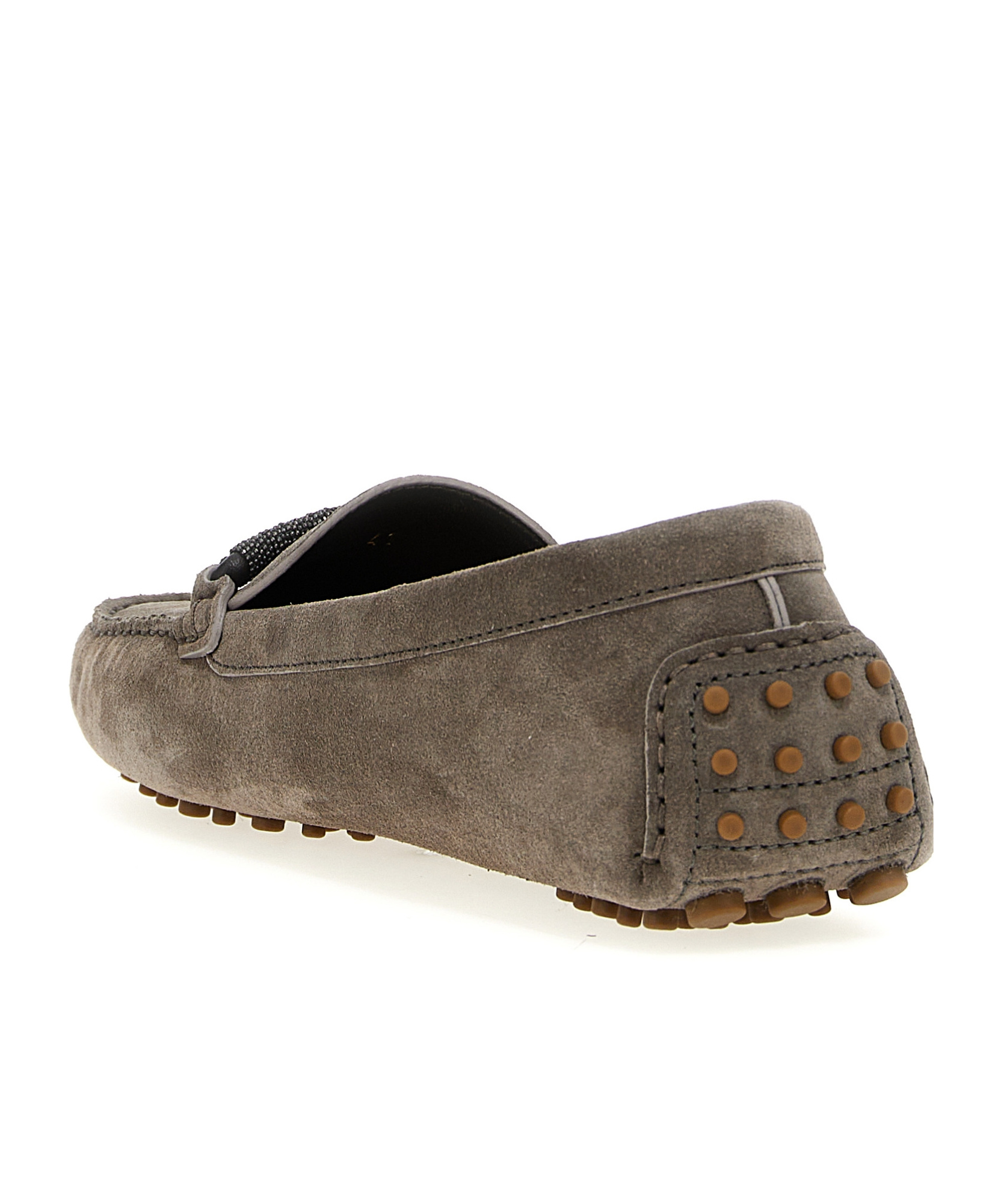 Brunello Cucinelli Buckle Loafers With Studded Sole And Suede Upper In Brown