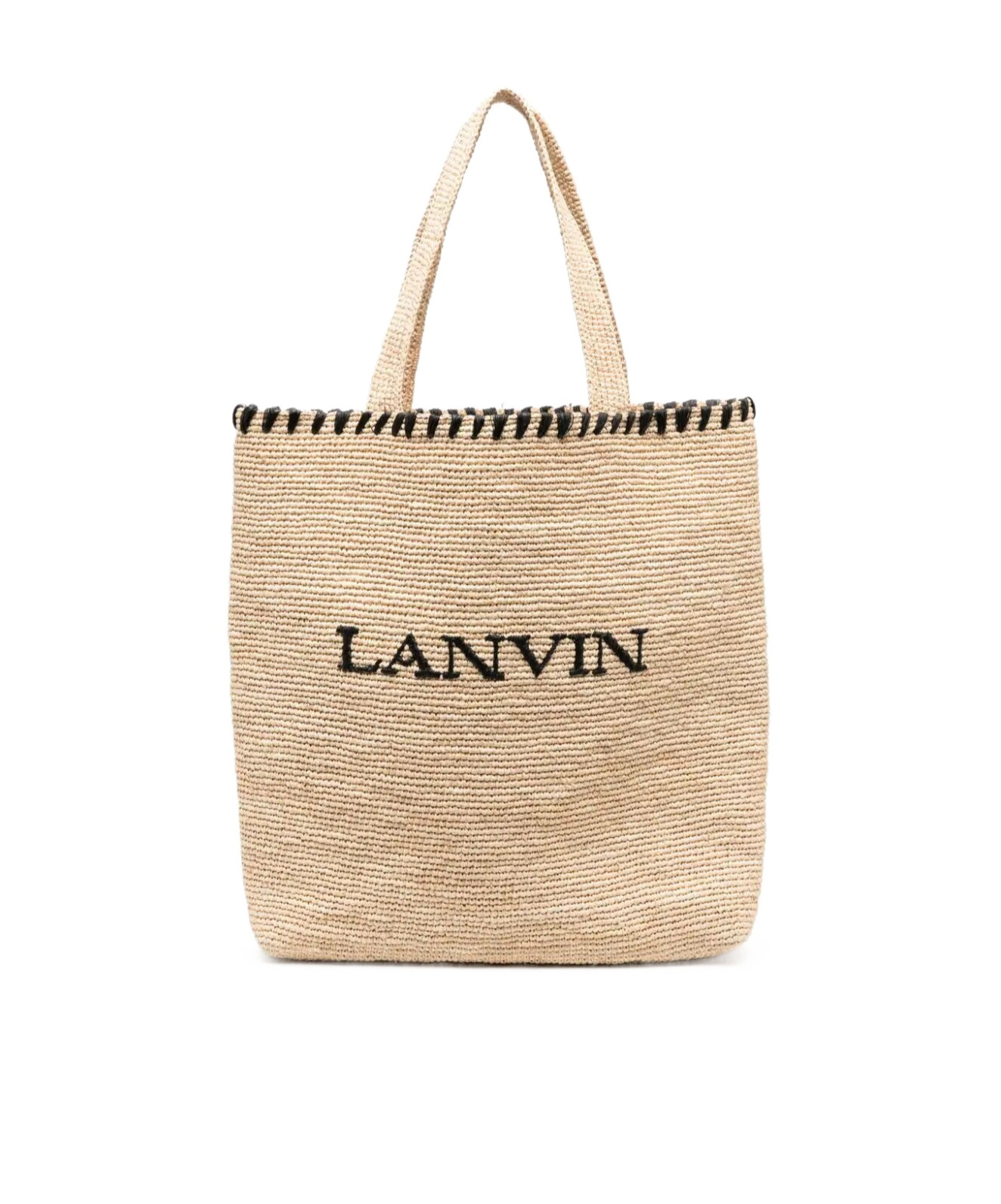 Shop Lanvin Logo-embroidered Raffia Tote Bag In Nude