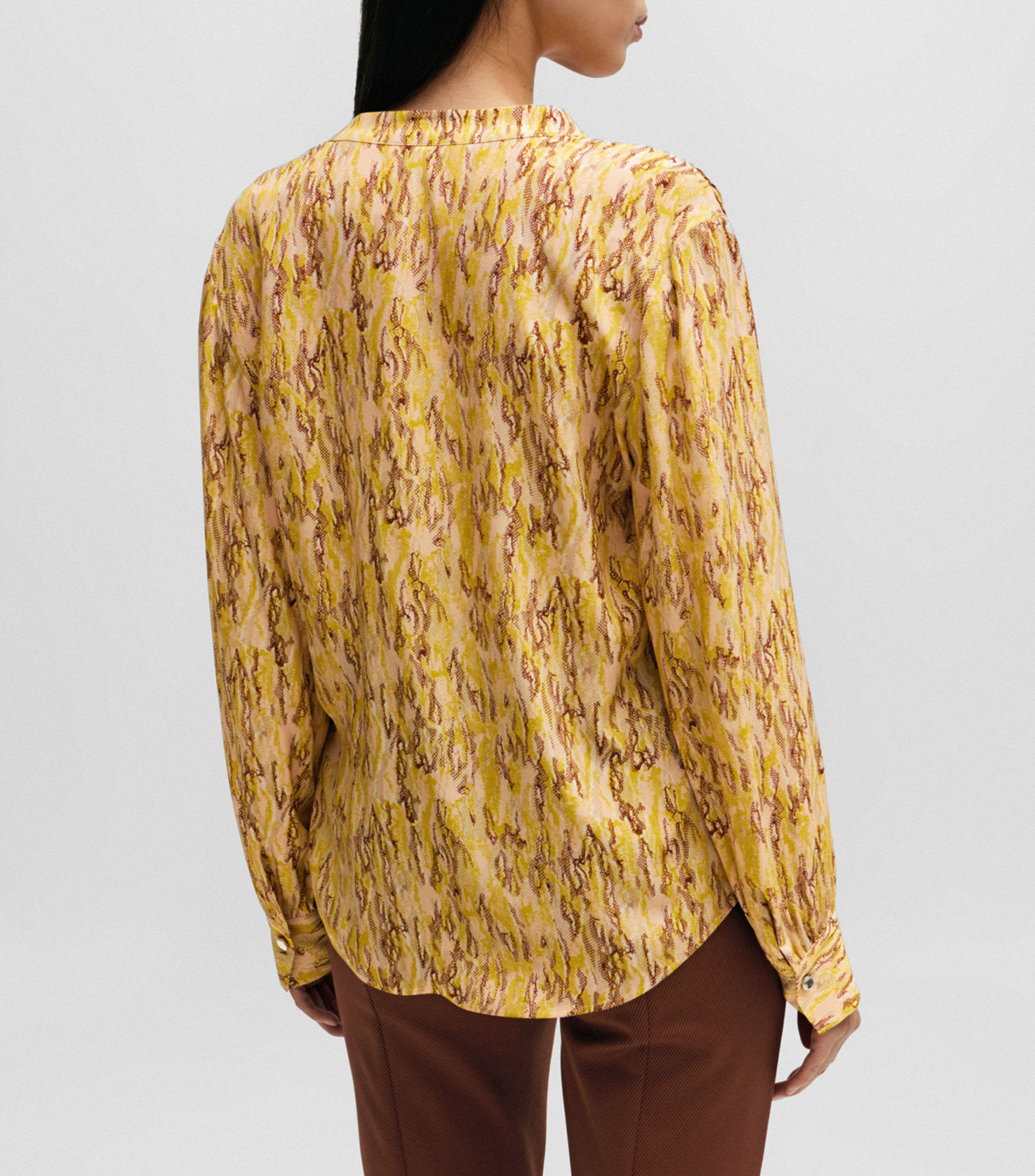 Hugo Boss Regular-fit Blouse In Printed Silk In Nude