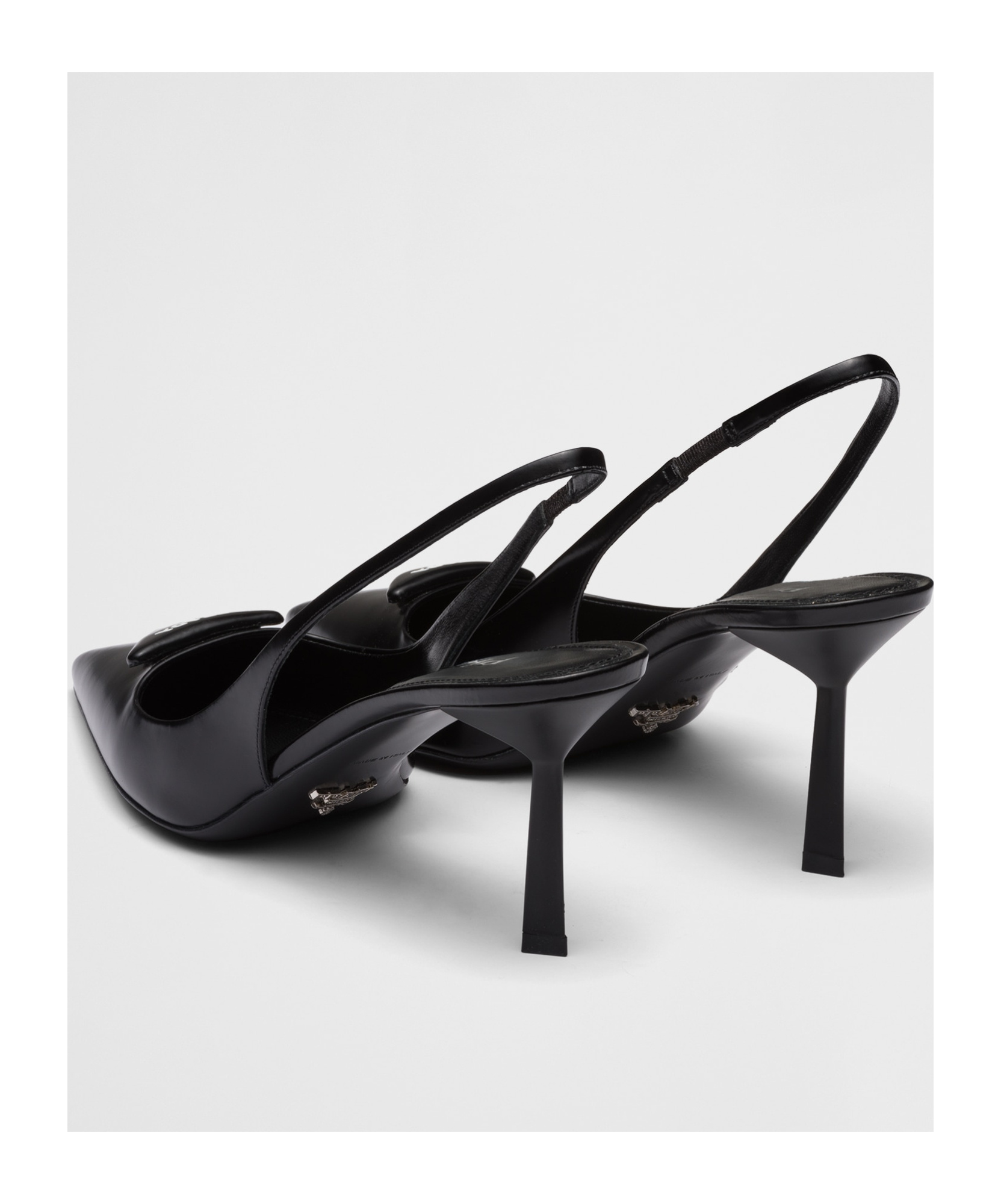 Prada Leather Pumps Glossy Finish Kitten Heel Pointed Toe In Black