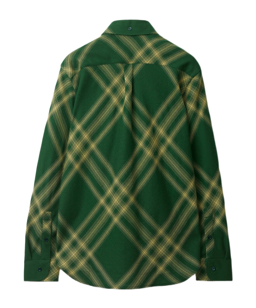 Shop Burberry Check-pattern Wool Shirt In Green