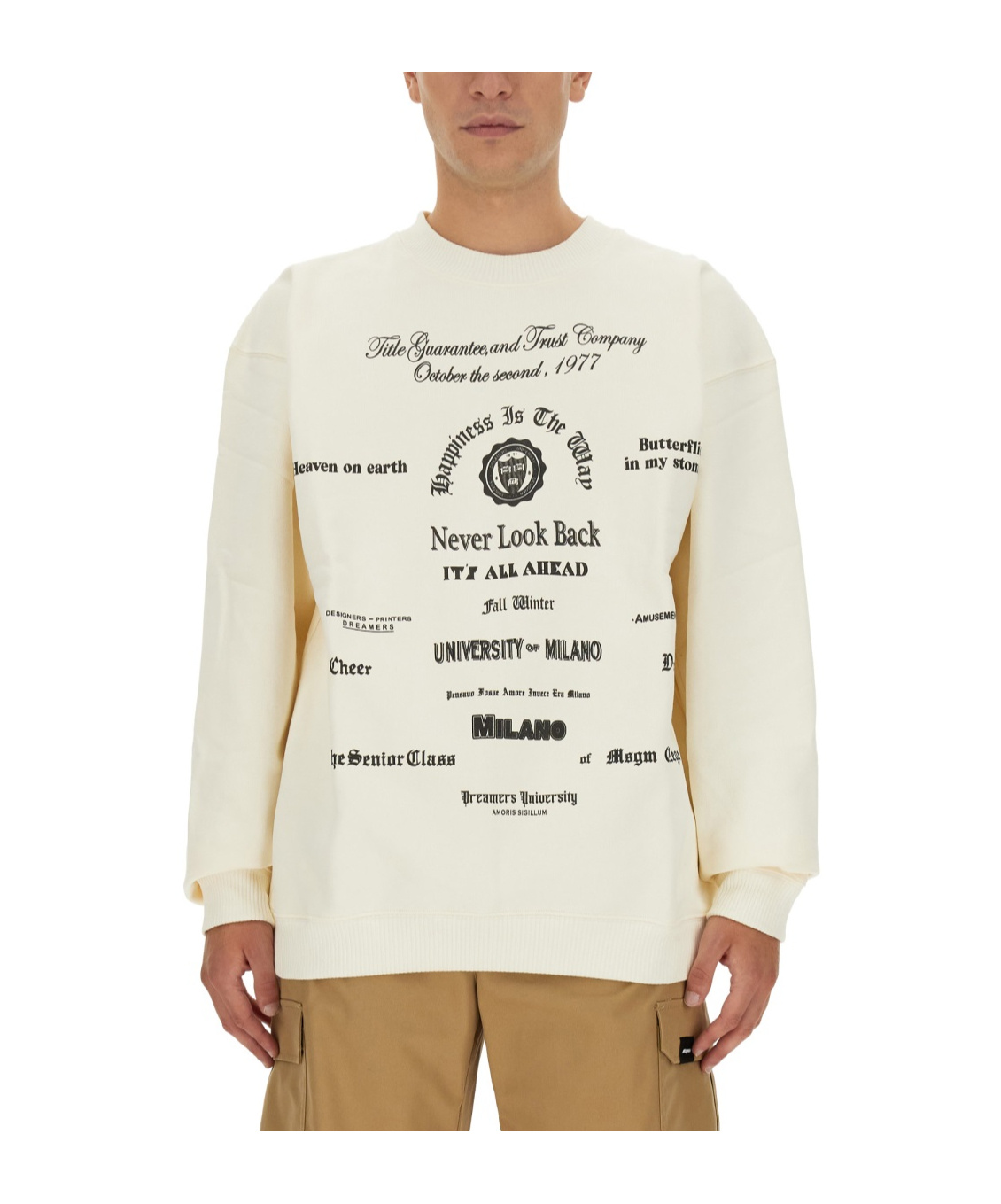 Msgm Graphic-print Cotton Sweatshirt In White