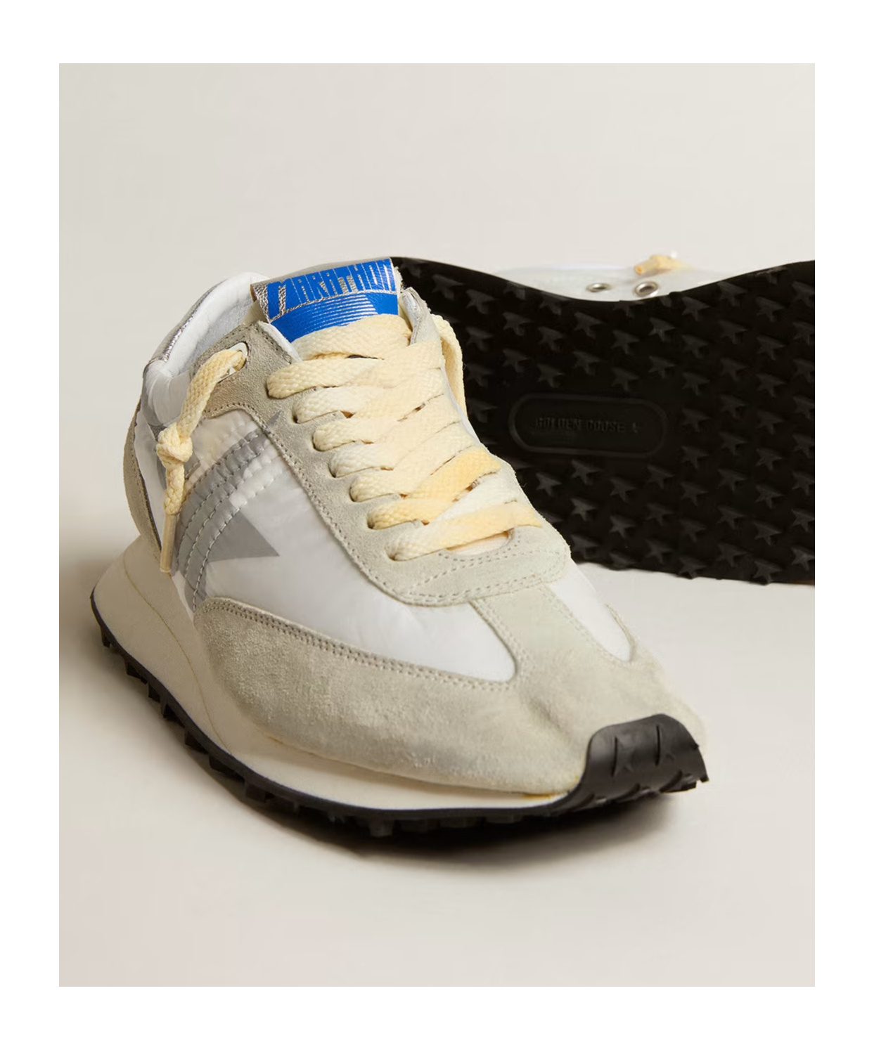 Golden Goose Running Marathon Distressed Leather-trimmed Shell And Suede Sneakers In Nude