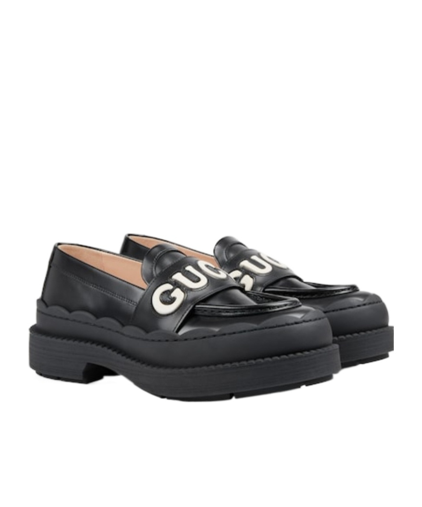 Gucci 60mm Logo-embossed Leather Loafers In Black