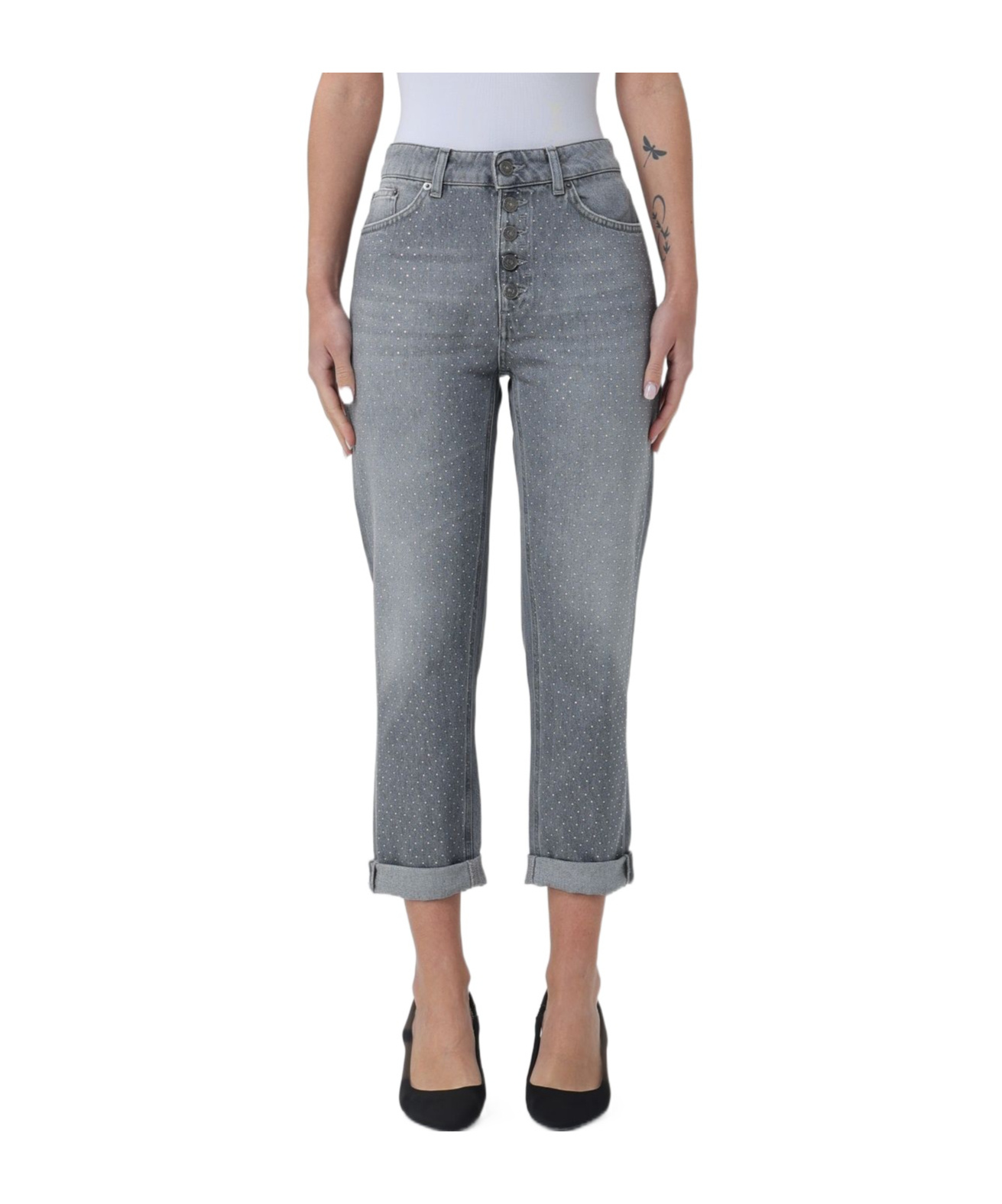 Dondup Koons Stud-embellished Jeans In Gray