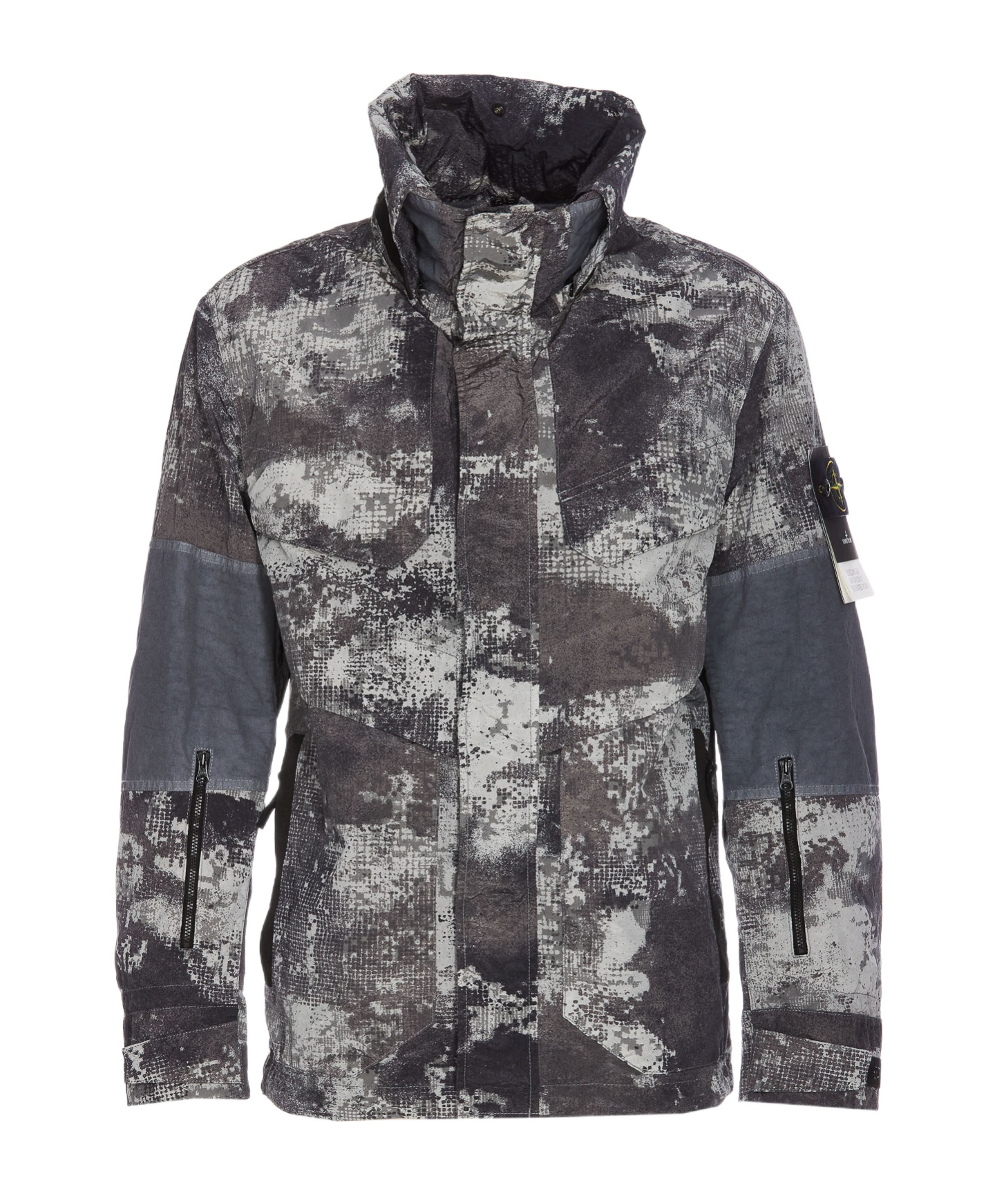 Stone Island Camouflage-pattern Hooded Jacket In Blue