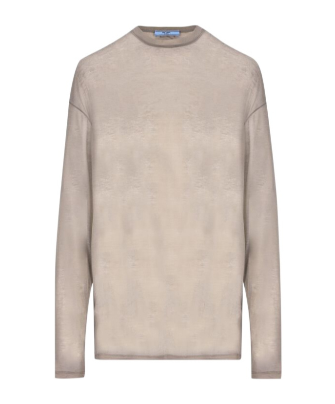 Prada Long-sleeved Crewneck T-shirt In Gray