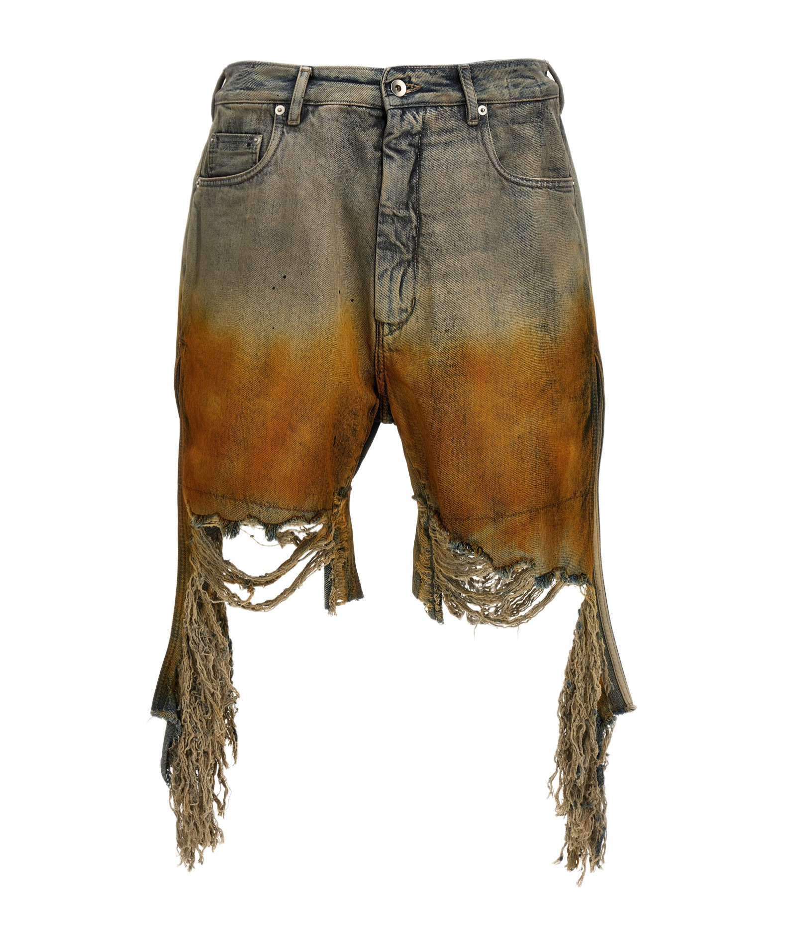 Rick Owens Drkshdw Destroyed Denim Bermuda Shorts In Green