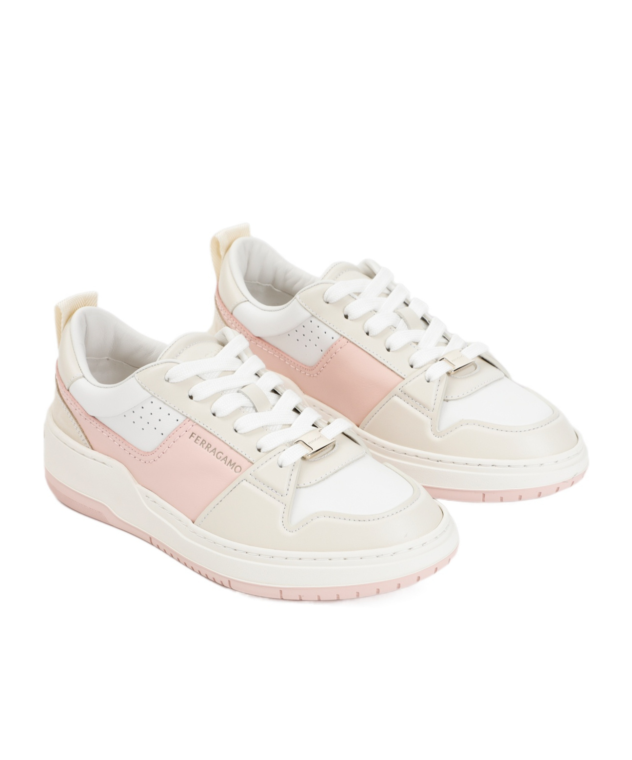 Ferragamo Multicolored Smooth Leather Sneakers In White