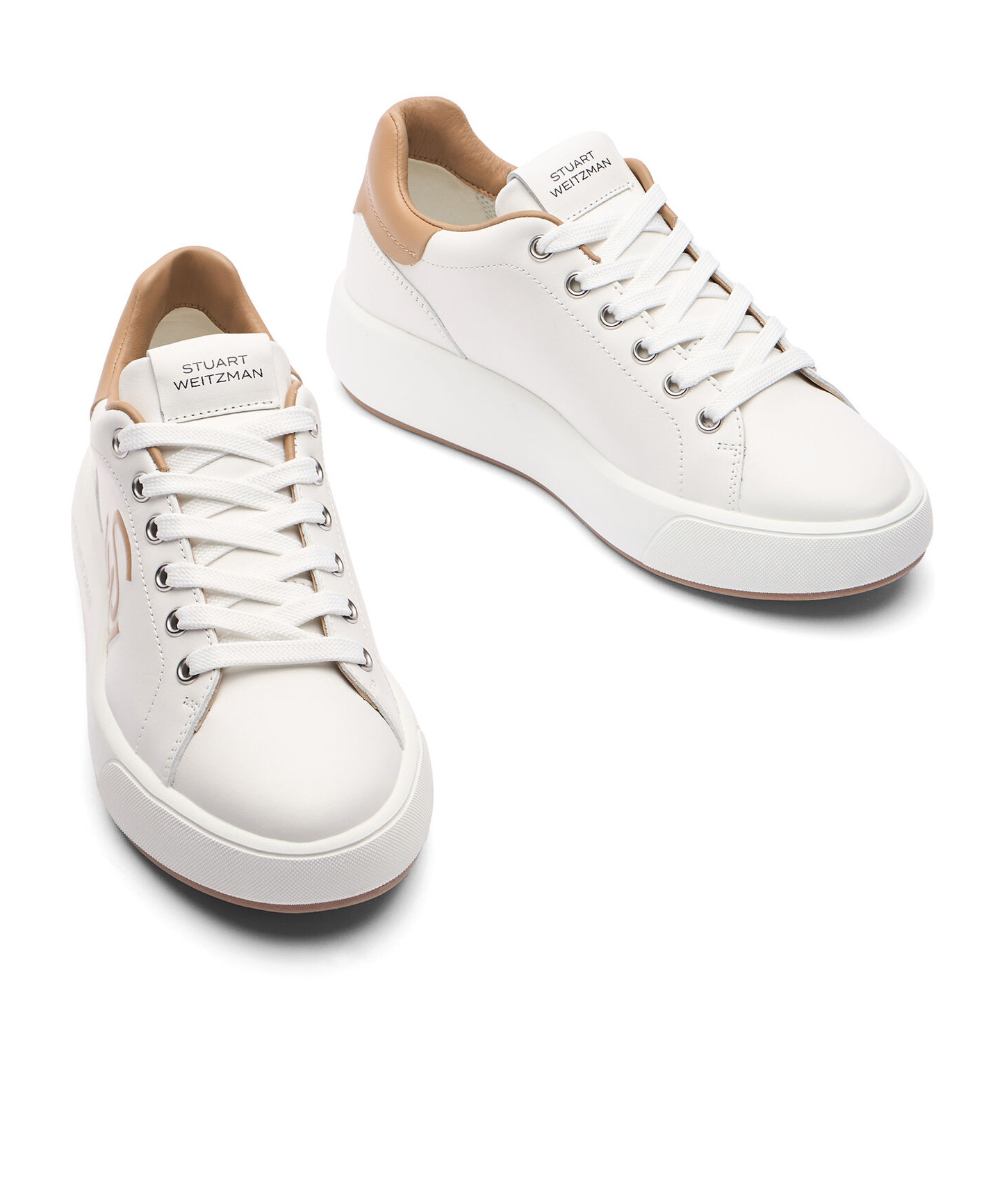 Stuart Weitzman Lace-up Round-head Low-cut Casual Shoes In White