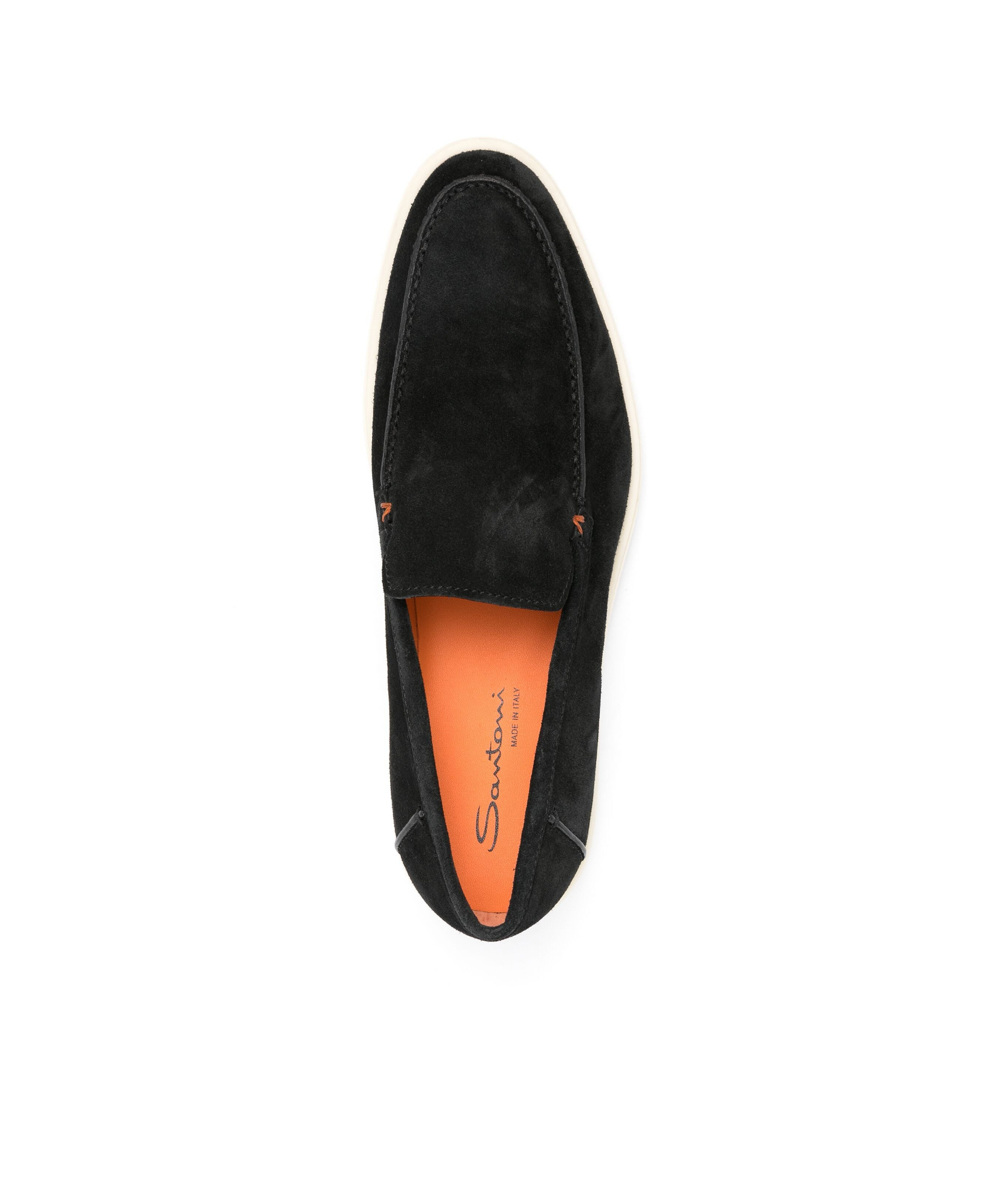 Santoni Almond-toe Suede Loafers In Black