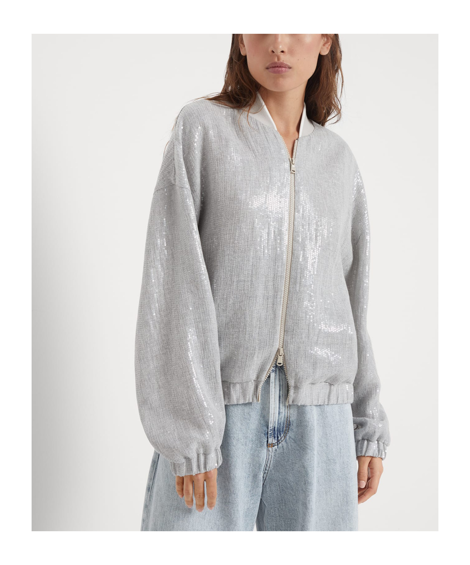 BRUNELLO CUCINELLI BRUNELLO CUCINELLI SEQUIN-EMBELLISHED ZIP-UP JACKET