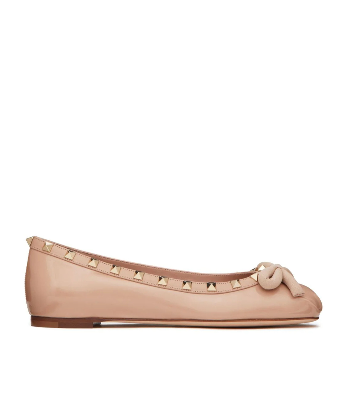 Valentino Leather Ballet Flats With Bow And Studs In Nude