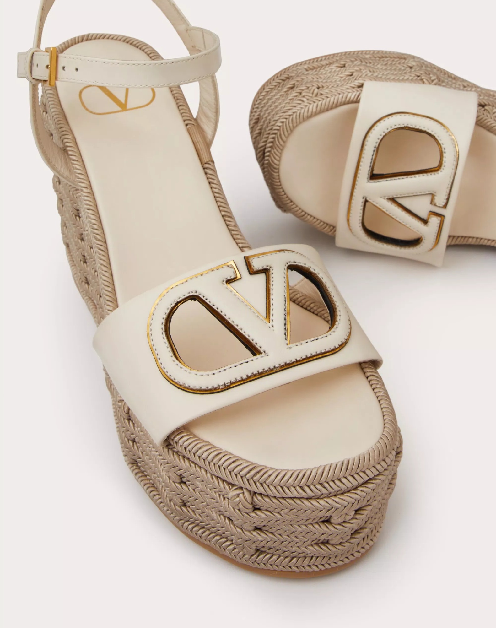 Valentino Off-white Vlogo Cutout Heeled Sandals In Nude
