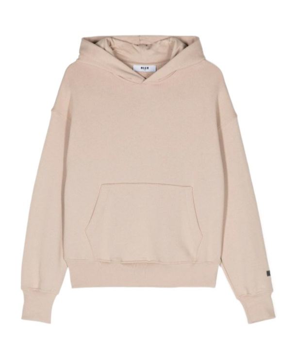 Msgm Logo-print Cotton Hoodie In Nude
