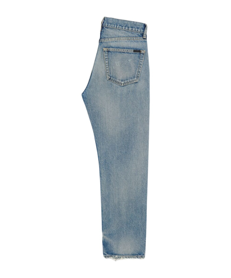 Saint Laurent Stonewashed Distressed Straight Jeans In Blue