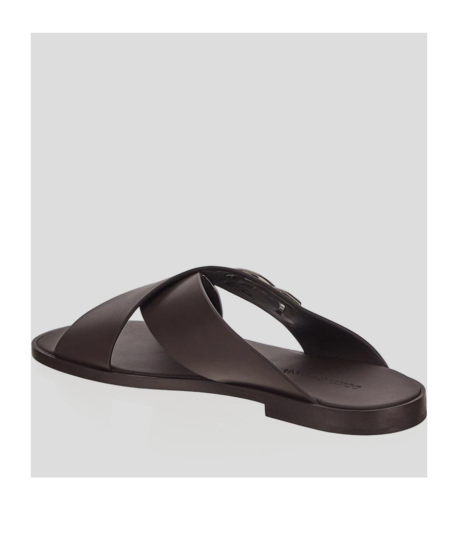 Shop Dolce & Gabbana Logo-plaque Leather Sandals In Black