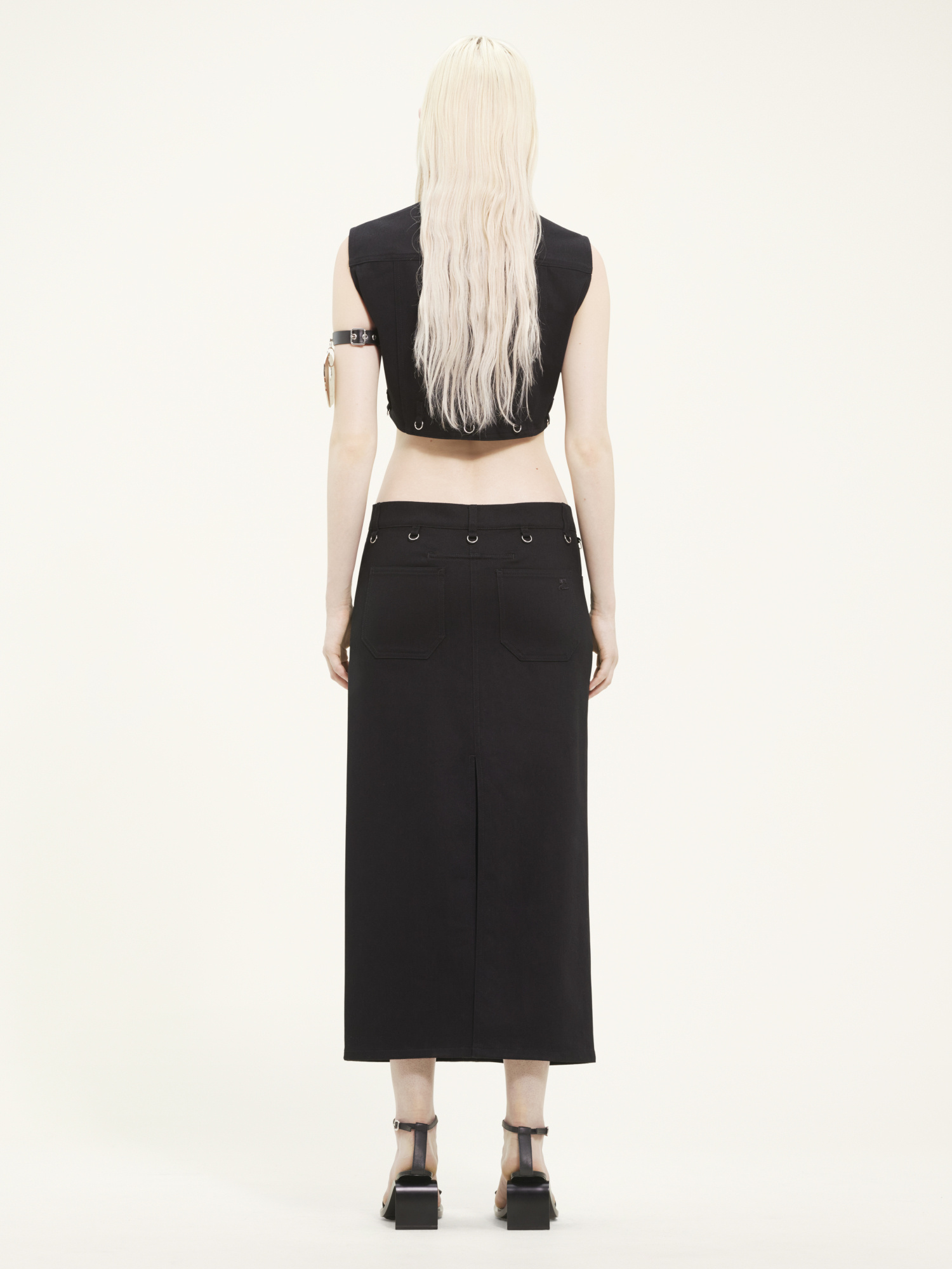 Shop Courrèges Multiflex Denim Midi Skirt In Black