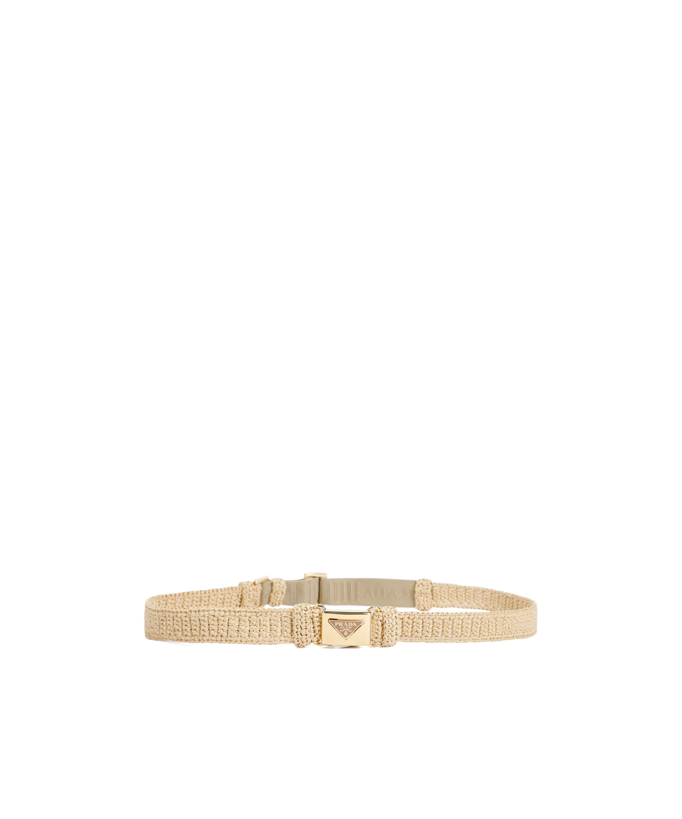 Prada Enamel-logo Raffia Belt In Nude