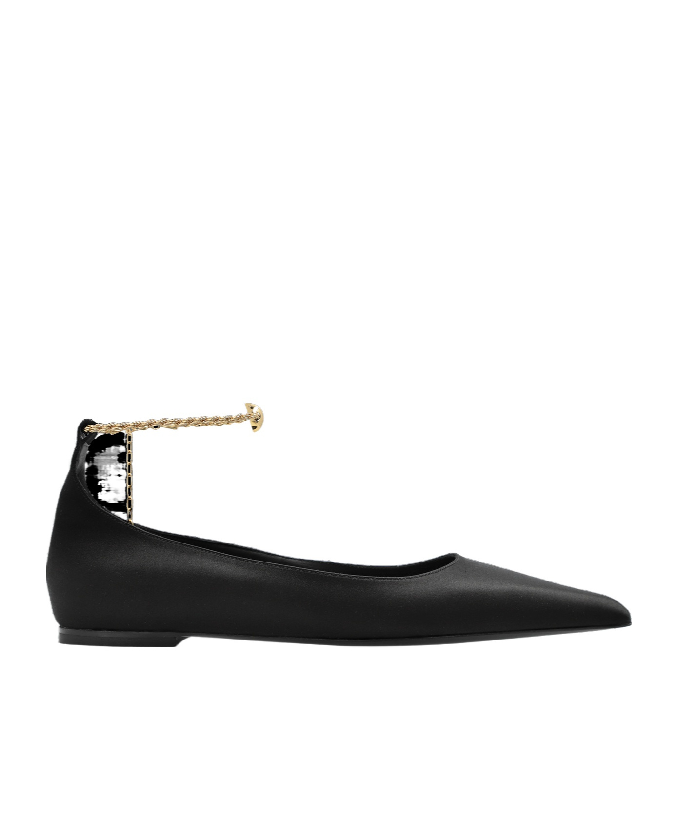 Ferragamo Dada T Chain-embellished Satin Point-toe Flats In Black