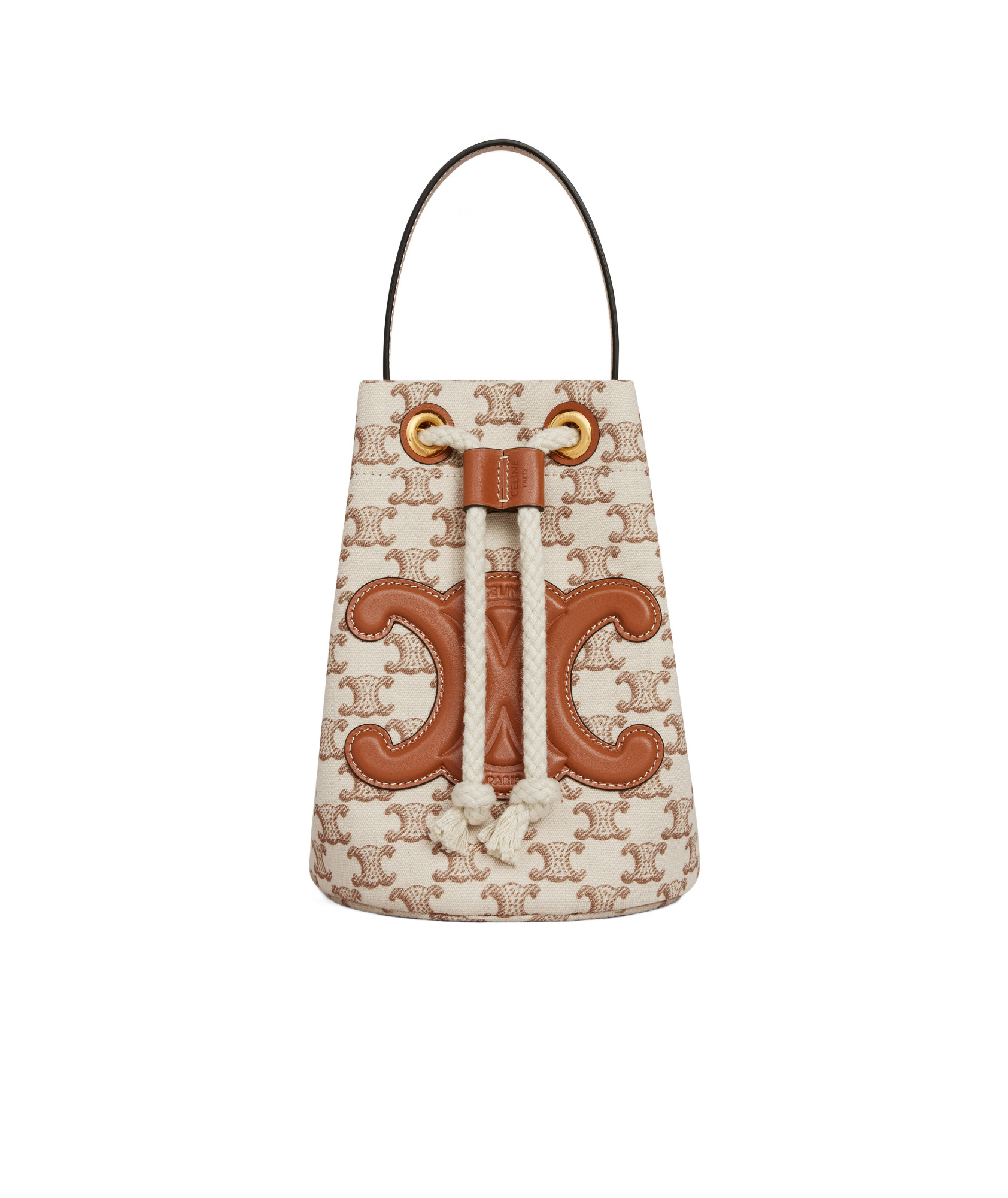 Celine Logo Drawstring Handbag In Nude