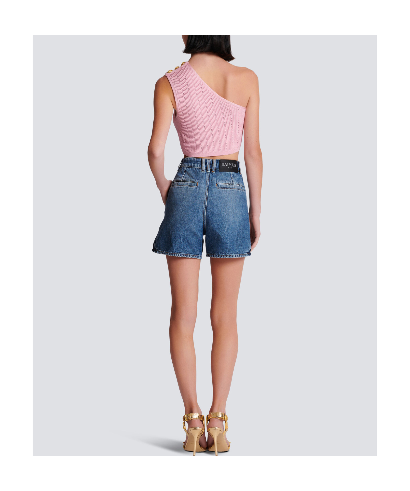 BALMAIN ASYMMETRIC KNIT TOP WITH BUTTONS