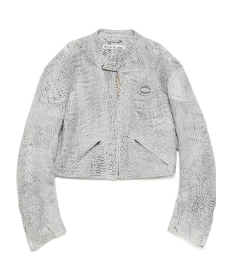 Acne Studios Cracked-print Leather Jacket In Gray