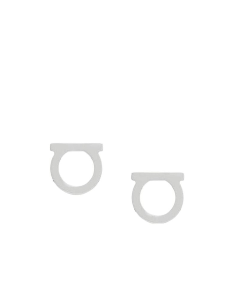 Ferragamo Gancini Stud Earrings With Glossy Gold Finish In White