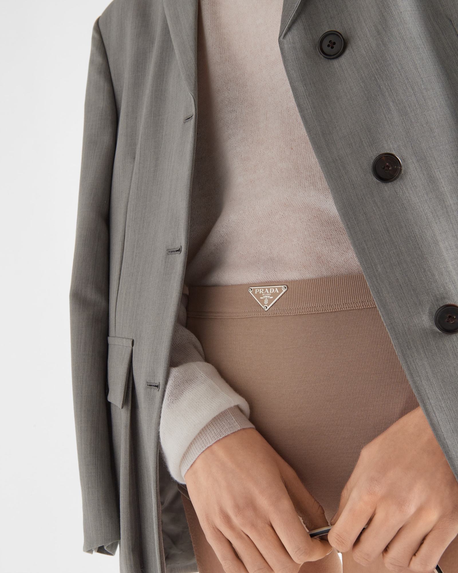 Prada Ribbed Knit Boy Shorts In Khaki
