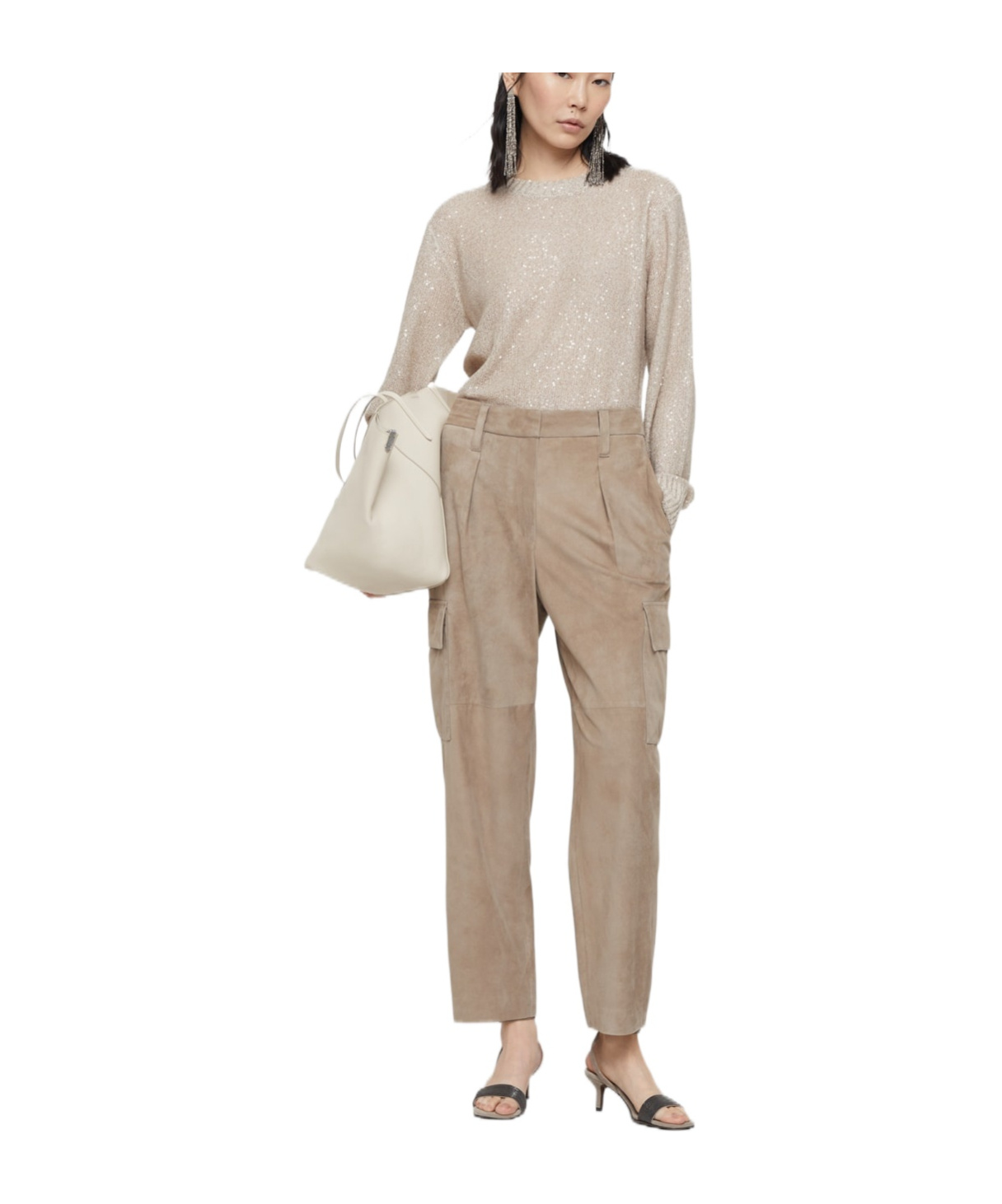Brunello Cucinelli Linen-cashmere-silk Sequin Sweater In Nude