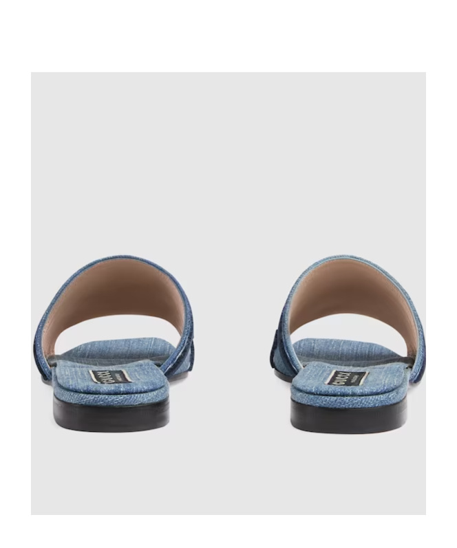 Gucci Jane Velvet-trimmed Embroidered Denim Slides In Blue