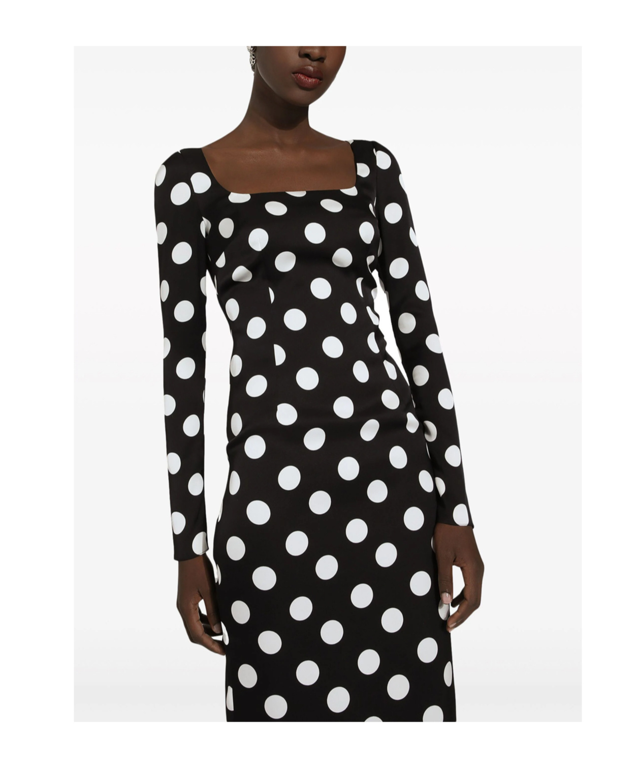 Dolce & Gabbana Polka Dot Print Silk Midi Dress In Black